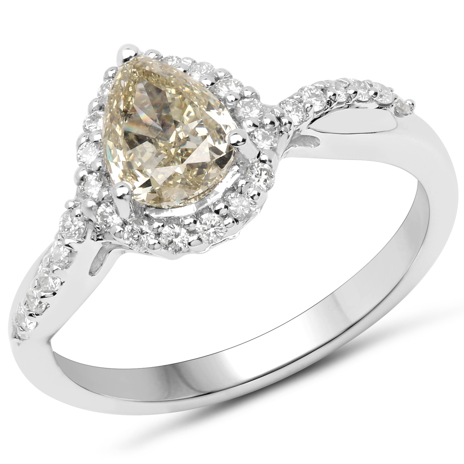 18K White Gold 1.30 Carat Genuine Yellow Diamond and White Diamond Ring