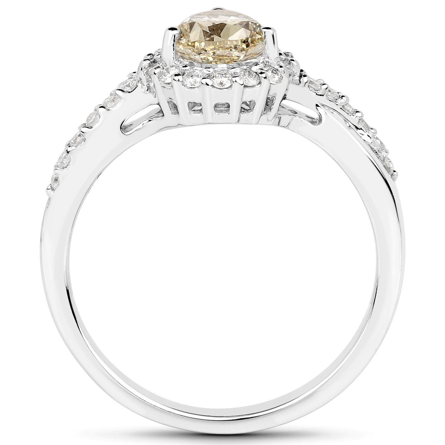 18K White Gold 1.30 Carat Genuine Yellow Diamond and White Diamond Ring