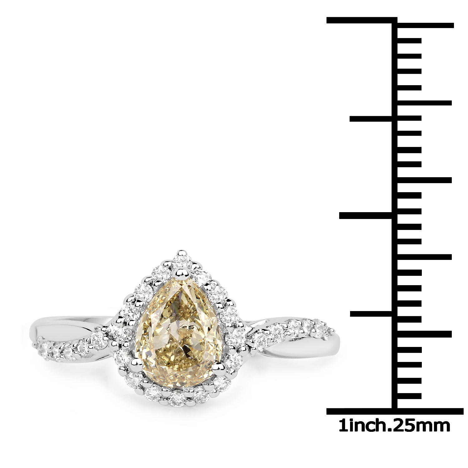 18K White Gold 1.30 Carat Genuine Yellow Diamond and White Diamond Ring