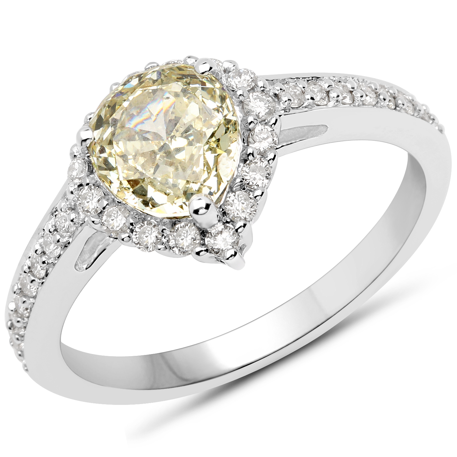 18K White Gold 1.64 Carat Genuine Yellow Diamond and White Diamond Ring