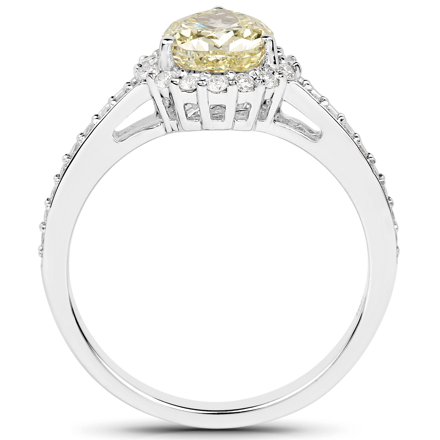 18K White Gold 1.64 Carat Genuine Yellow Diamond and White Diamond Ring