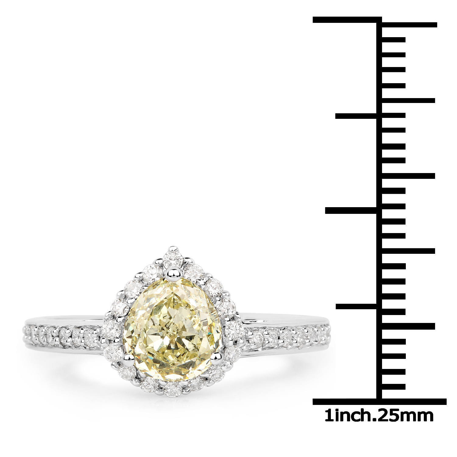18K White Gold 1.64 Carat Genuine Yellow Diamond and White Diamond Ring