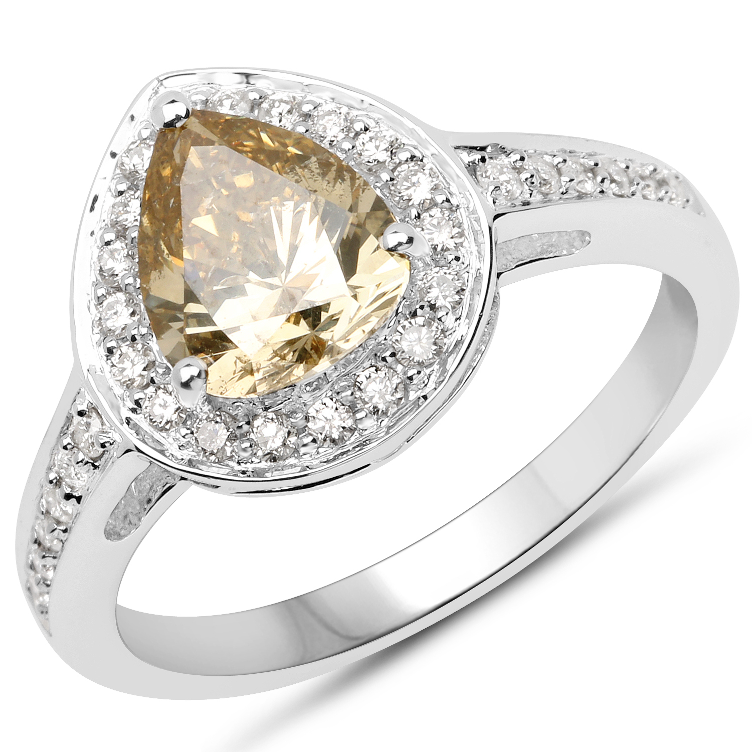 18K White Gold 1.82 Carat Genuine Yellow Diamond and White Diamond Ring