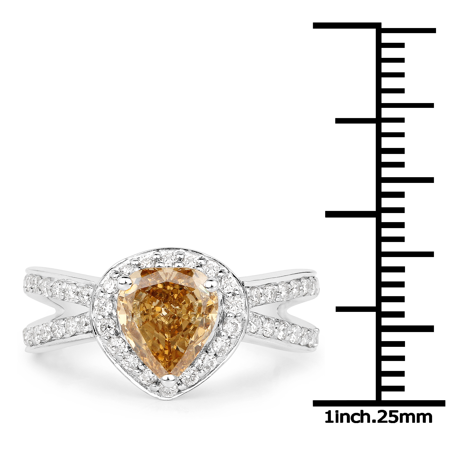 18K White Gold 1.68 Carat Genuine Brown Diamond and White Diamond Ring