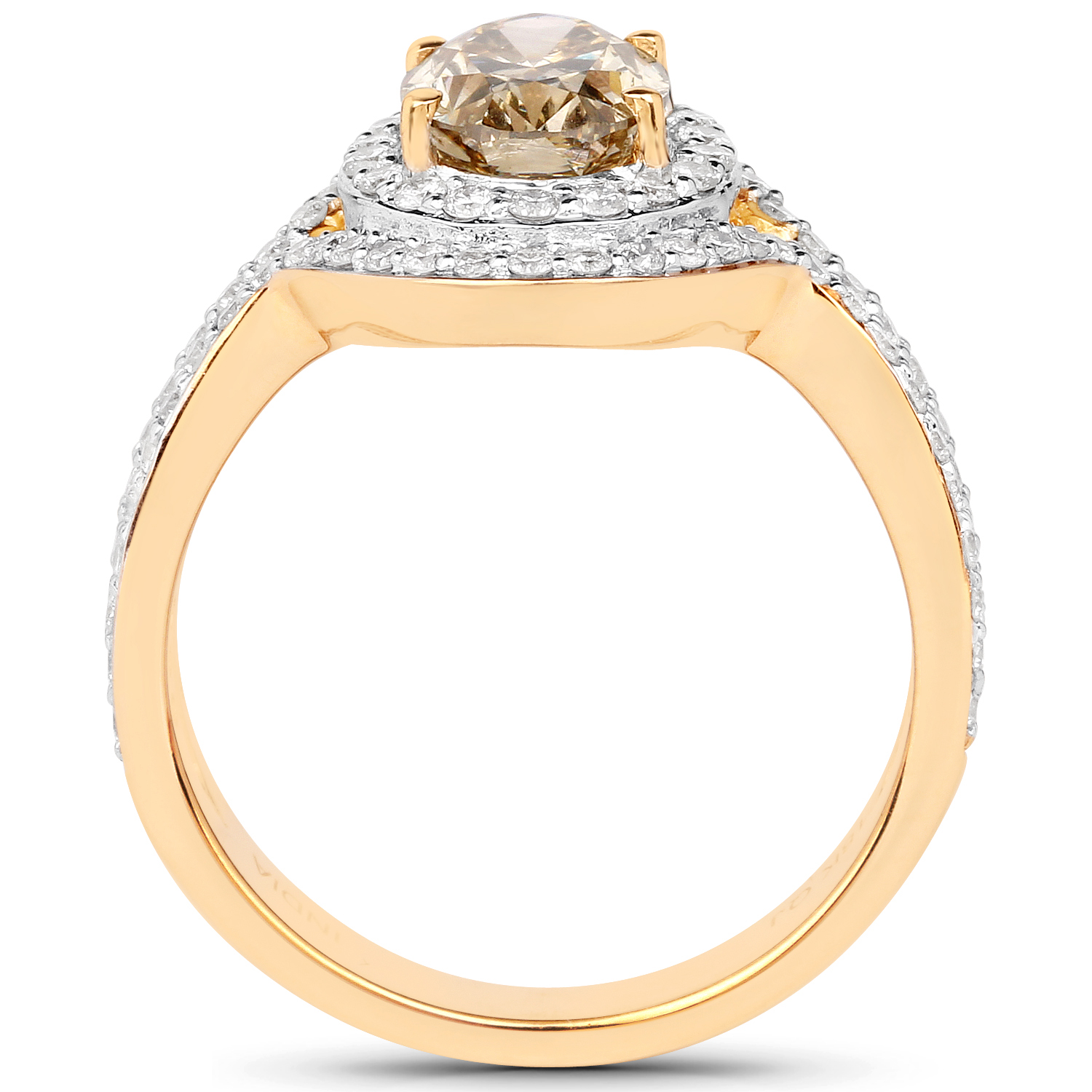 18K Yellow Gold 2.18 Carat Genuine Brown Diamond and White Diamond Ring