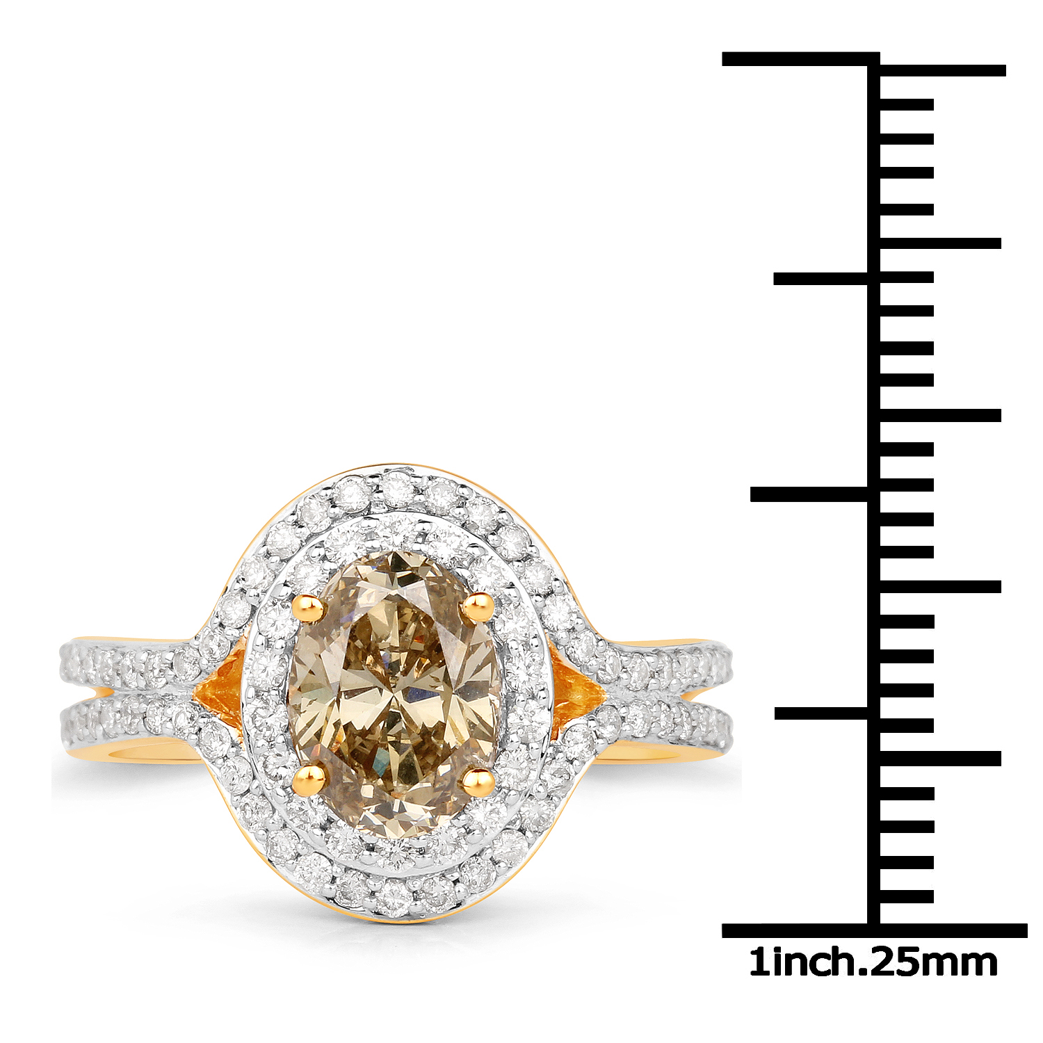 18K Yellow Gold 2.18 Carat Genuine Brown Diamond and White Diamond Ring