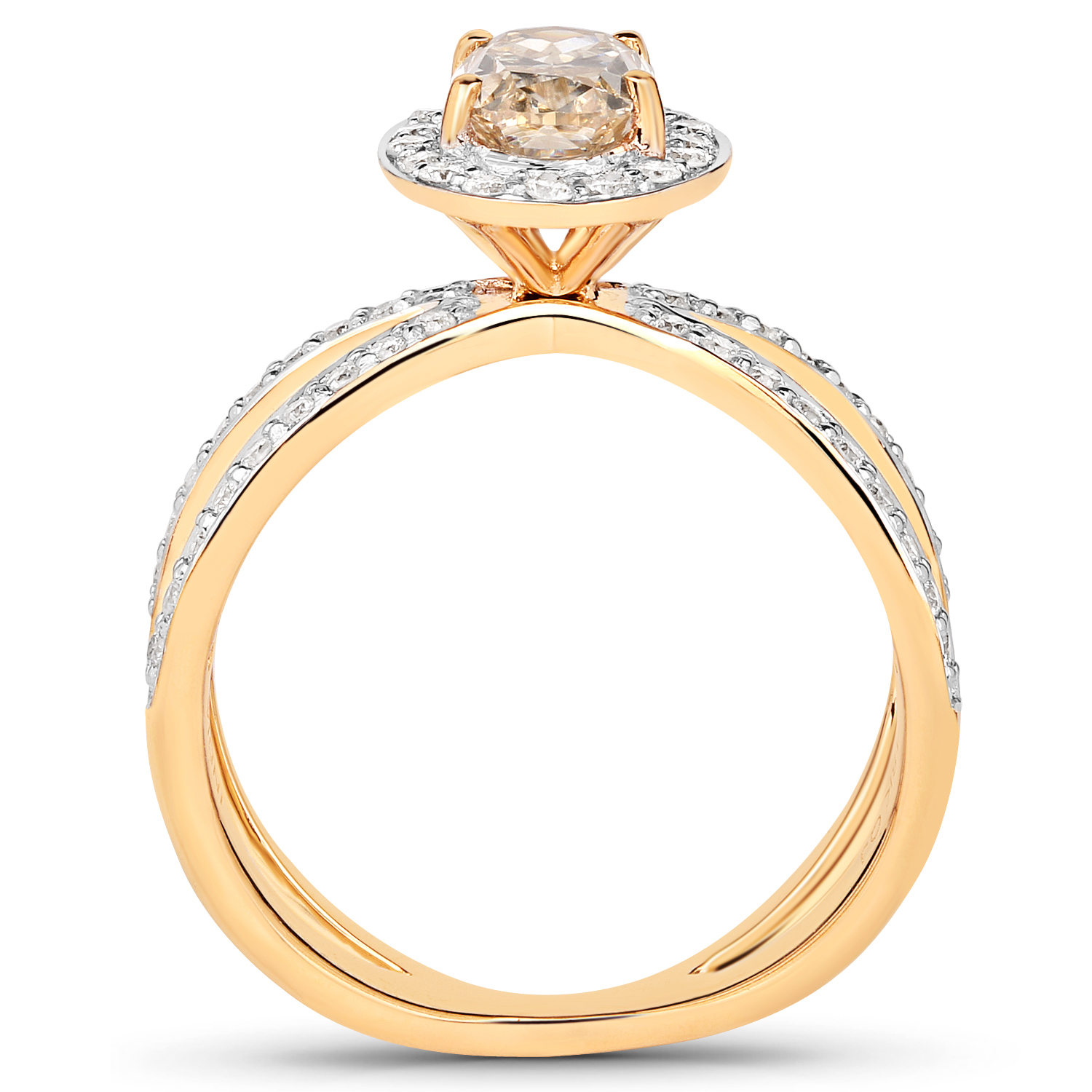 18K Yellow Gold 1.54 Carat Genuine Brown Diamond and White Diamond Ring