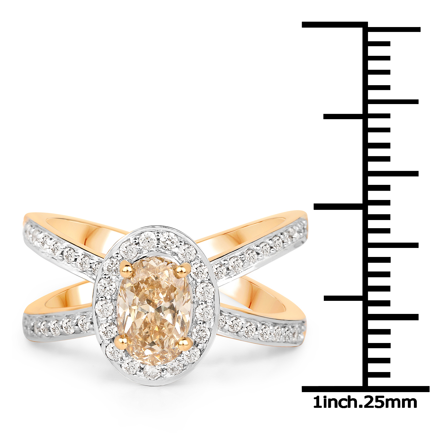 18K Yellow Gold 1.54 Carat Genuine Brown Diamond and White Diamond Ring