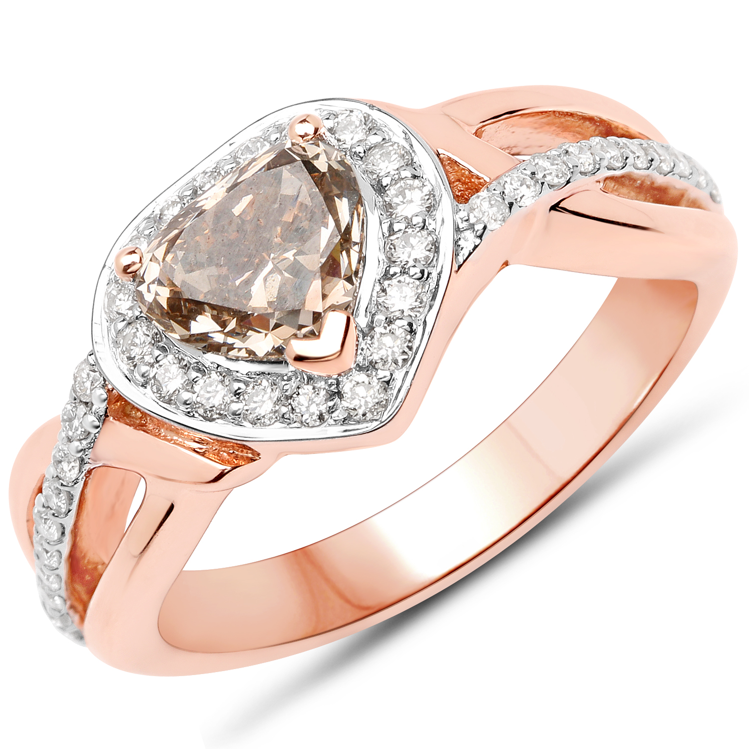 18K Rose Gold 1.42 Carat Genuine Chocolate Brown Diamond and White Diamond Ring