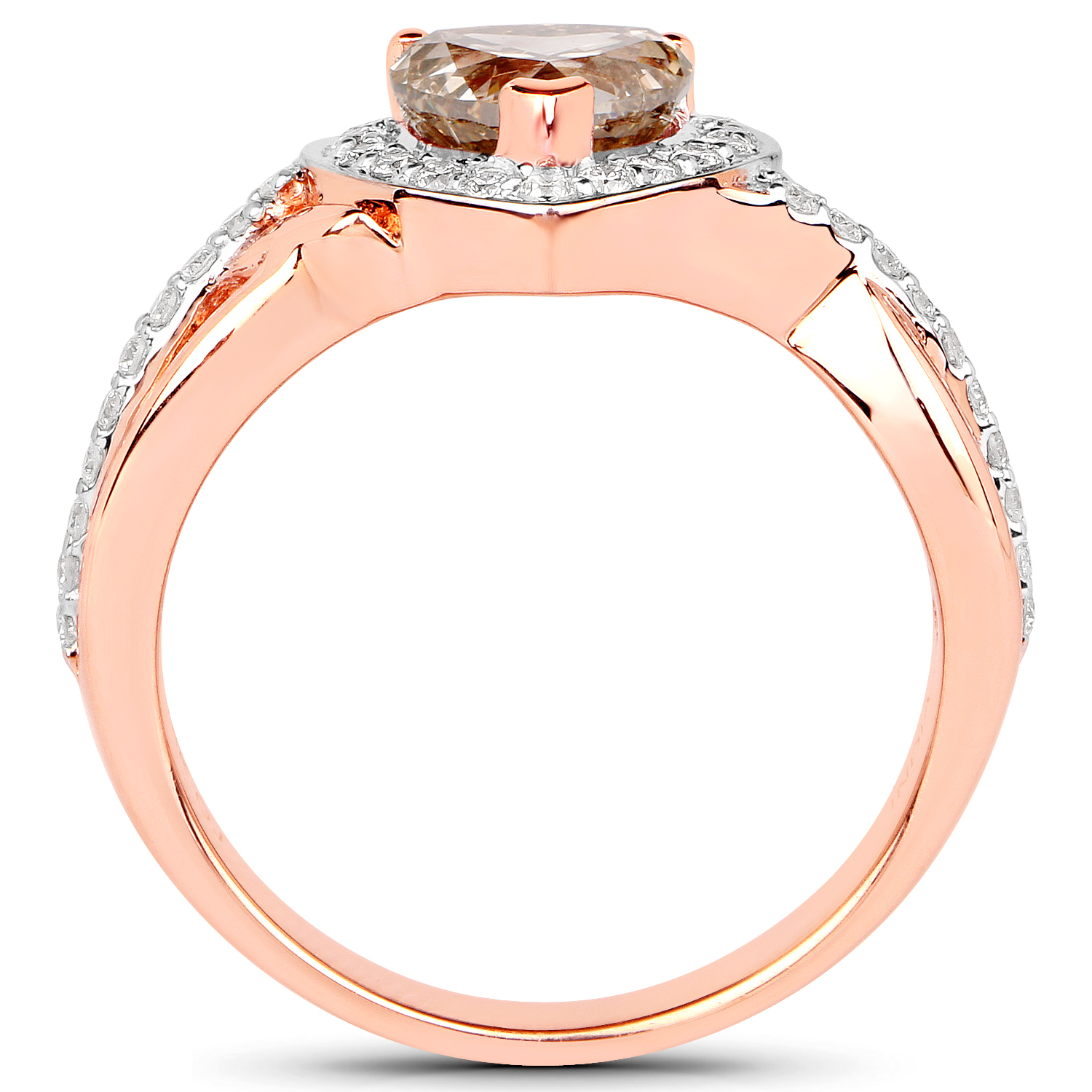 18K Rose Gold 1.42 Carat Genuine Chocolate Brown Diamond and White Diamond Ring