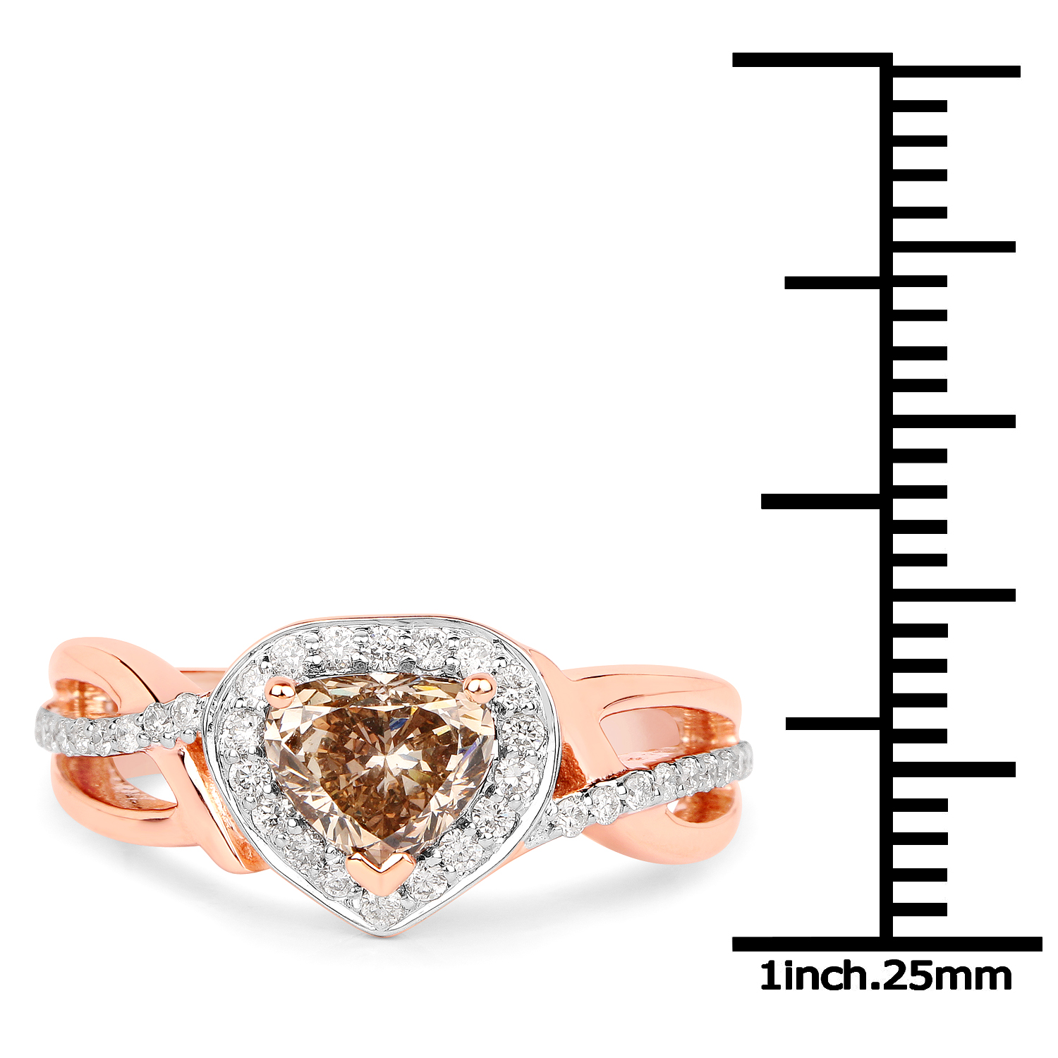 18K Rose Gold 1.42 Carat Genuine Chocolate Brown Diamond and White Diamond Ring