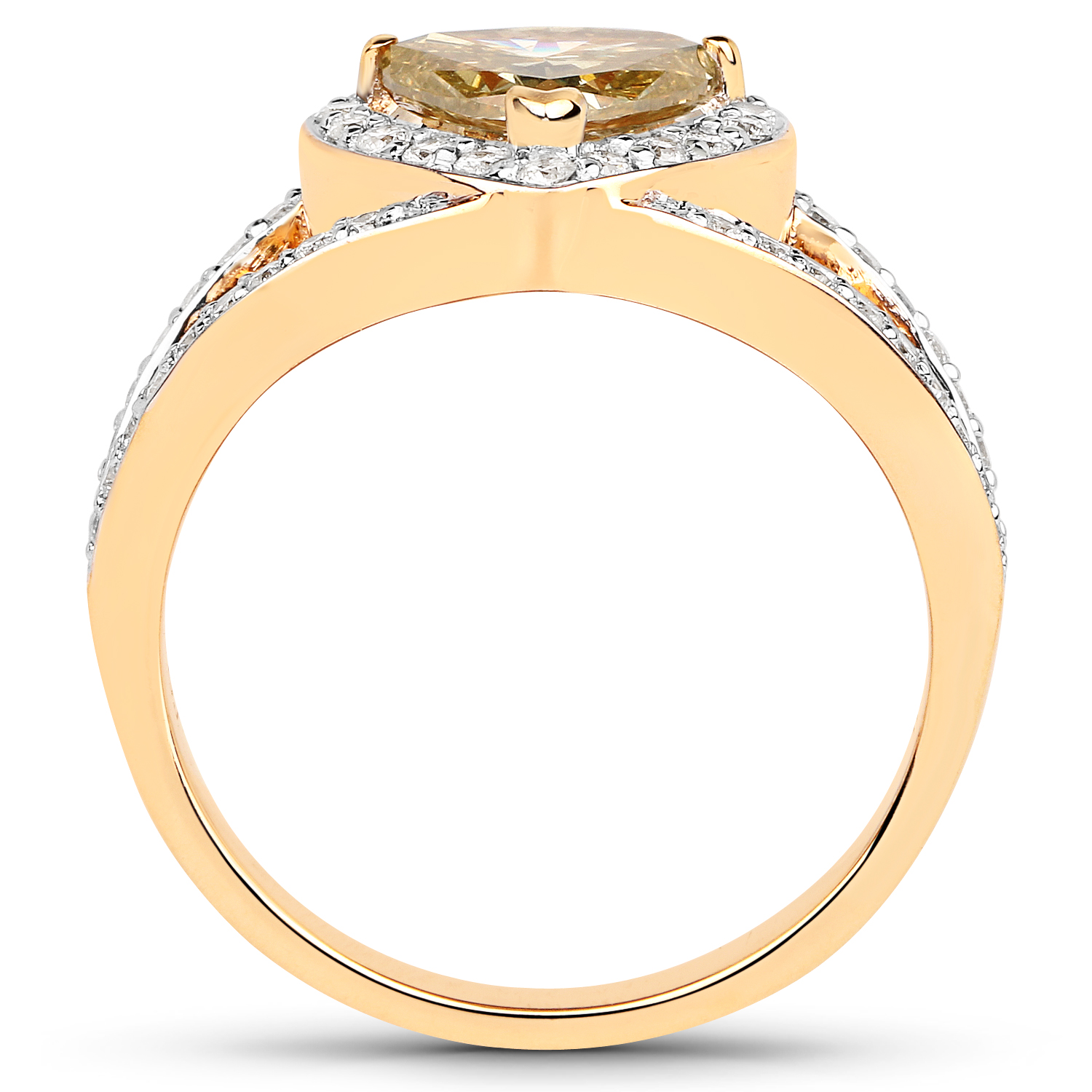 18K Yellow Gold 1.40 Carat Genuine Brown Diamond and White Diamond Ring