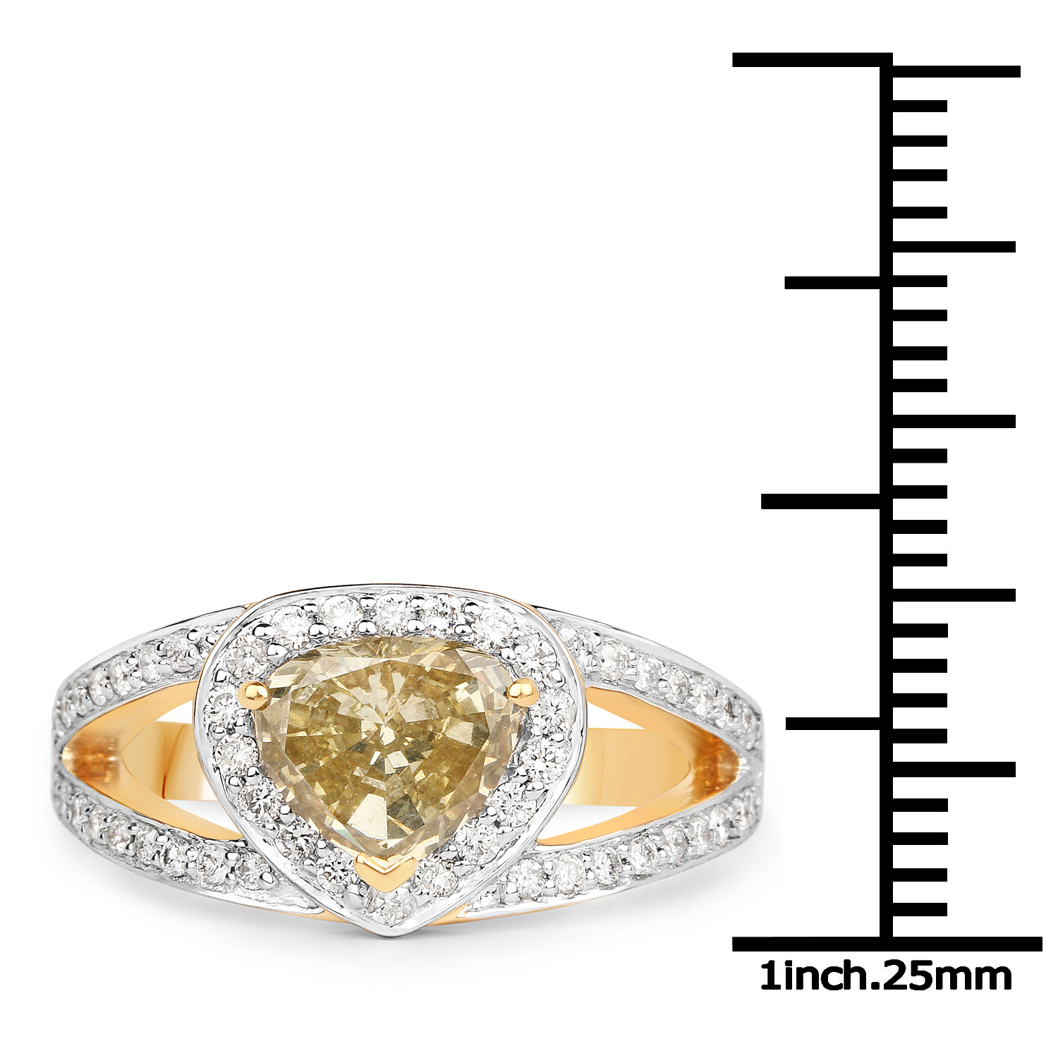 18K Yellow Gold 1.40 Carat Genuine Brown Diamond and White Diamond Ring