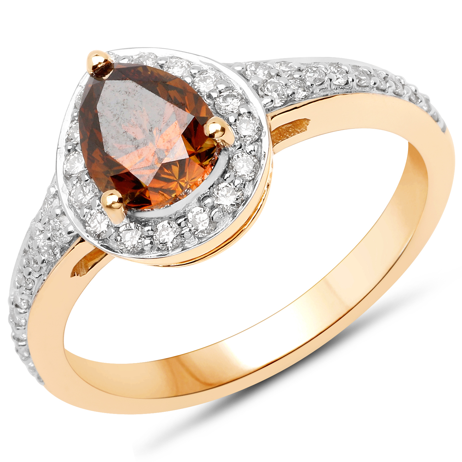 18K Yellow Gold 1.46 Carat Genuine Chocolate Brown Diamond and White Diamond Ring