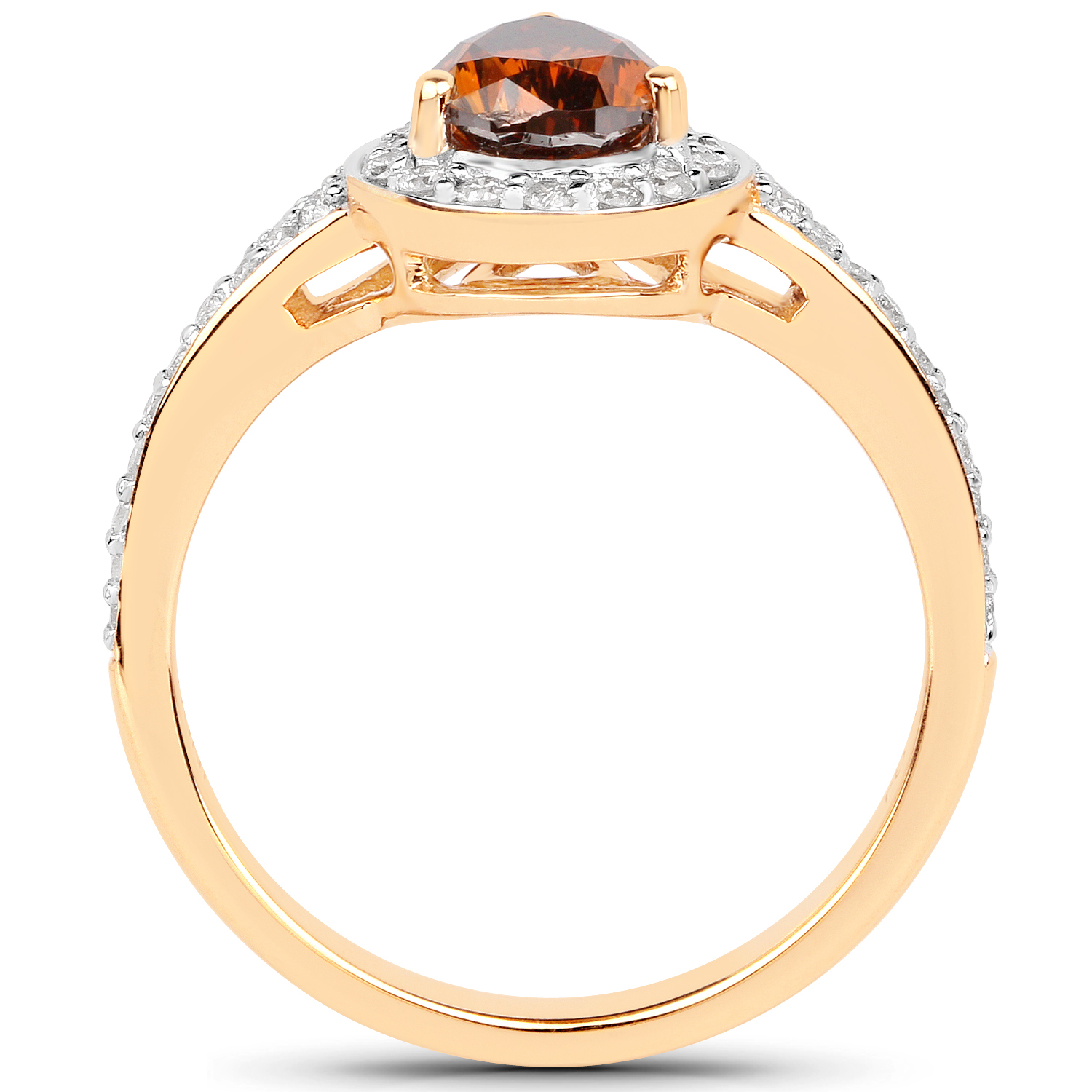 18K Yellow Gold 1.46 Carat Genuine Chocolate Brown Diamond and White Diamond Ring