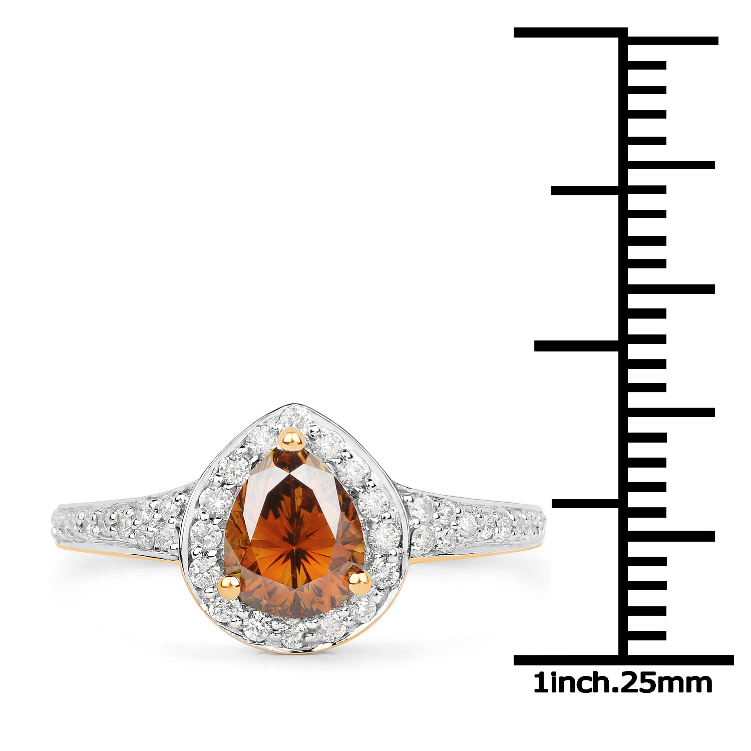 18K Yellow Gold 1.46 Carat Genuine Chocolate Brown Diamond and White Diamond Ring