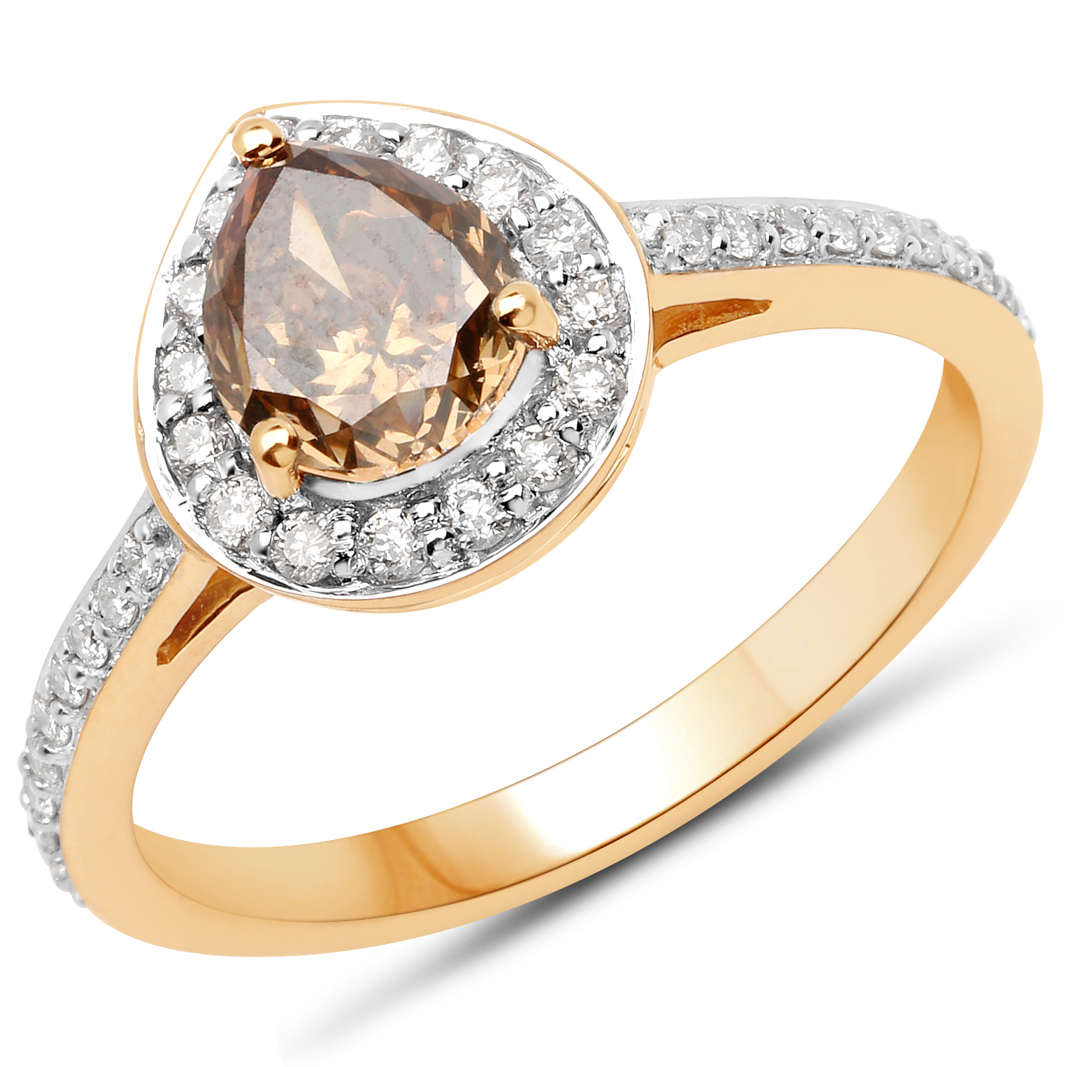18K Yellow Gold 1.52 Carat Genuine Chocolate Brown Diamond and White Diamond Ring