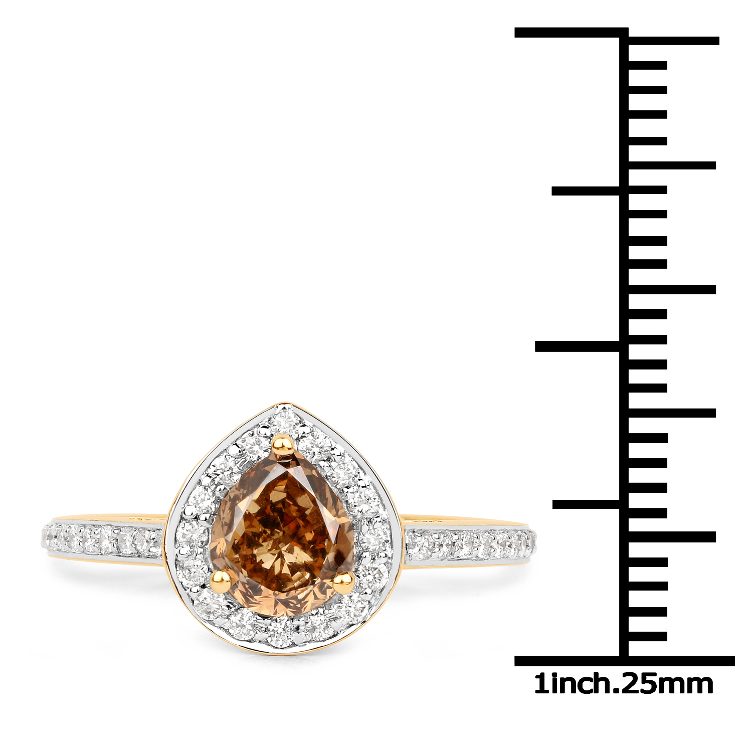 18K Yellow Gold 1.52 Carat Genuine Chocolate Brown Diamond and White Diamond Ring