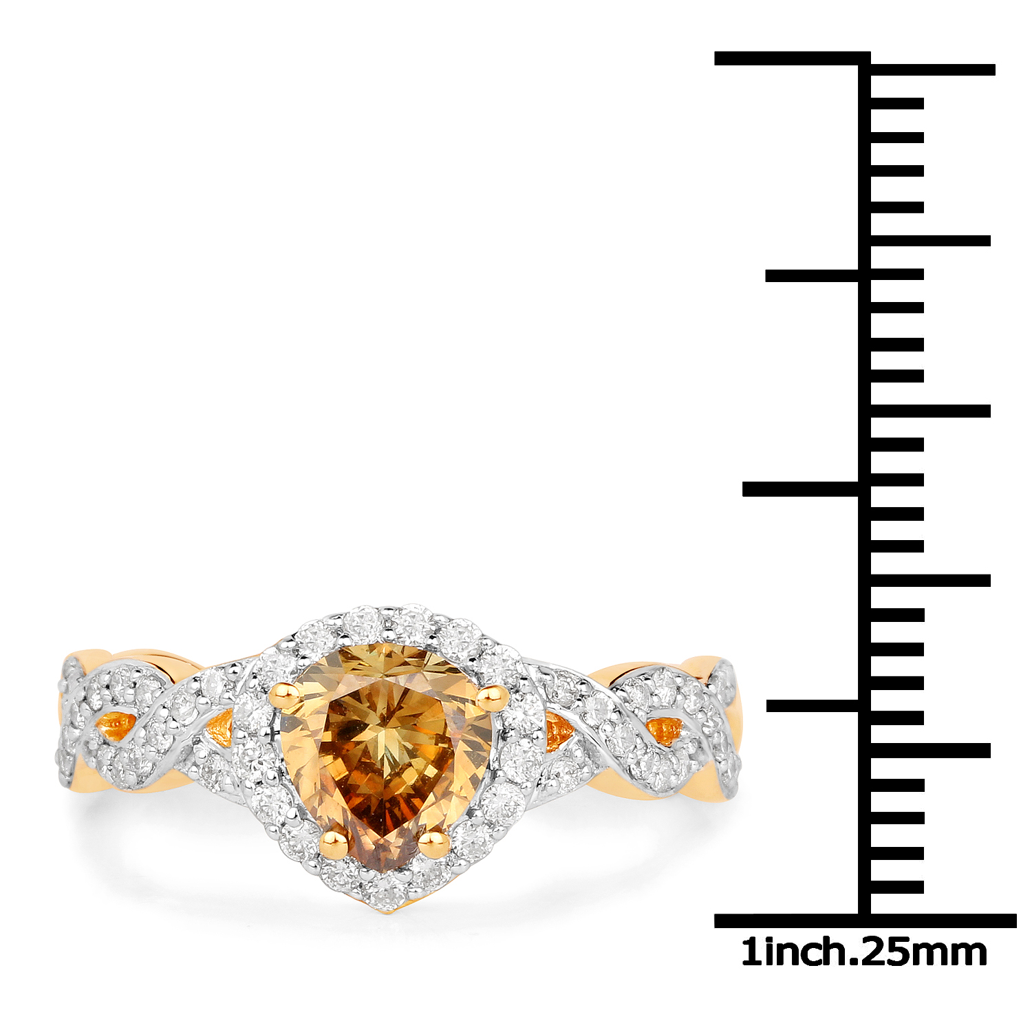 18K Yellow Gold 1.43 Carat Genuine Brown Diamond and White Diamond Ring