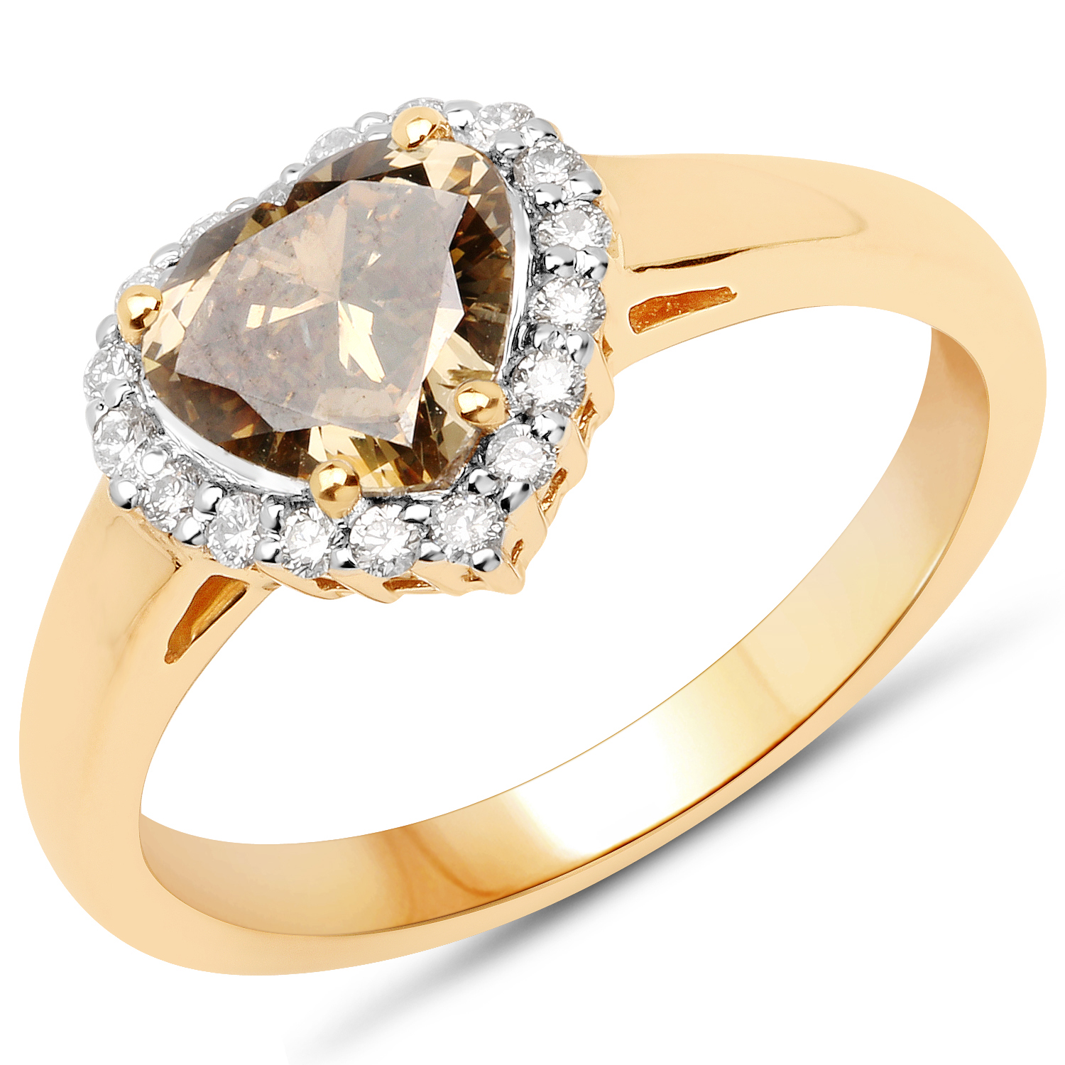 18K Yellow Gold 1.33 Carat Genuine Chocolate Brown Diamond and White Diamond Ring