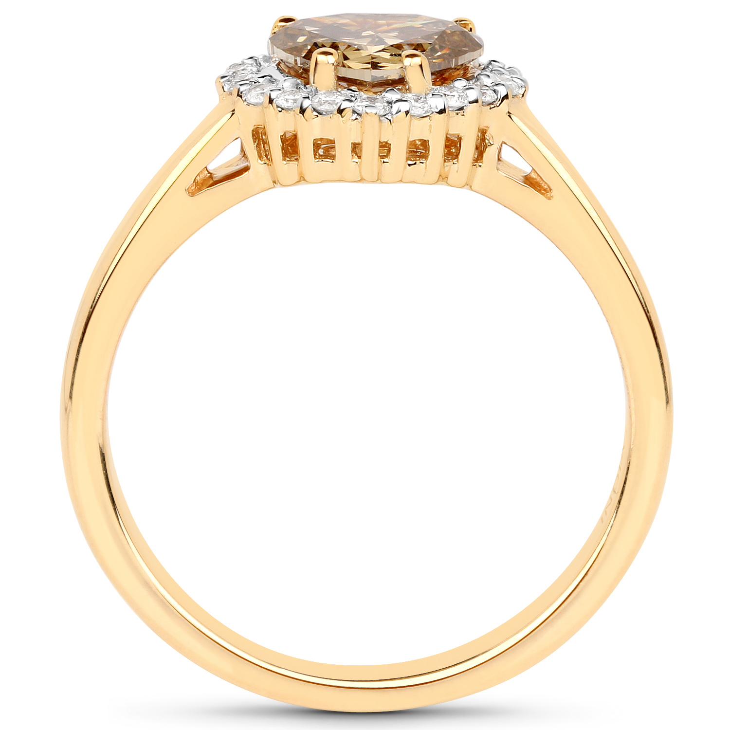 18K Yellow Gold 1.33 Carat Genuine Chocolate Brown Diamond and White Diamond Ring