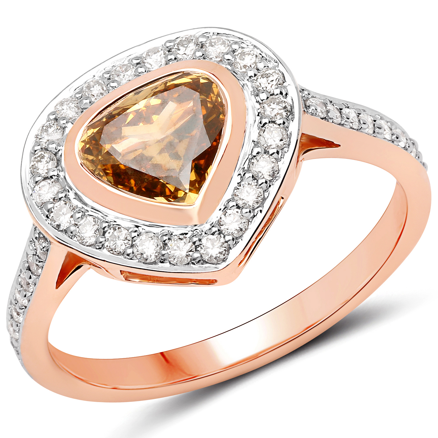 18K Rose Gold 1.39 Carat Genuine Chocolate Brown Diamond and White Diamond Ring
