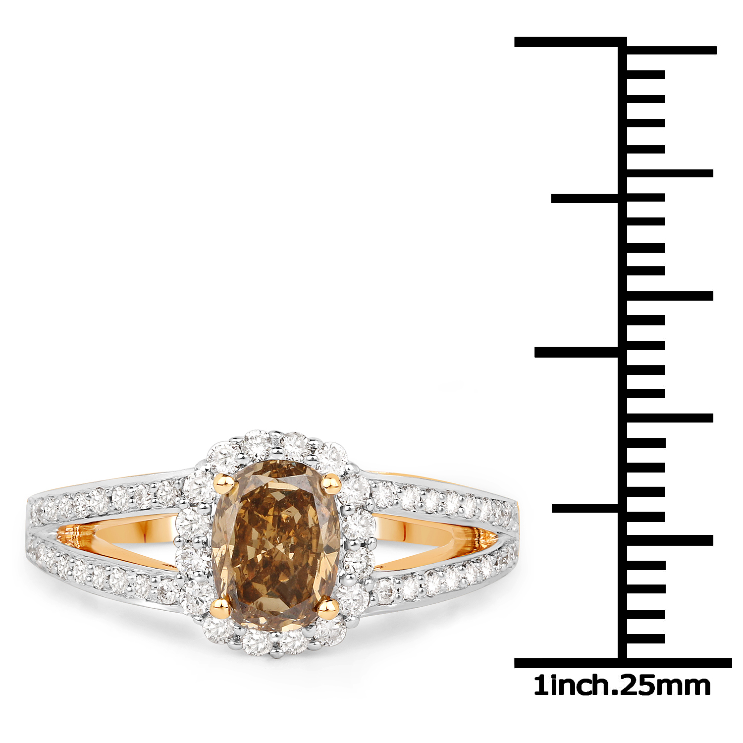 18K Yellow Gold 1.69 Carat Genuine Chocolate Brown Diamond and White Diamond Ring