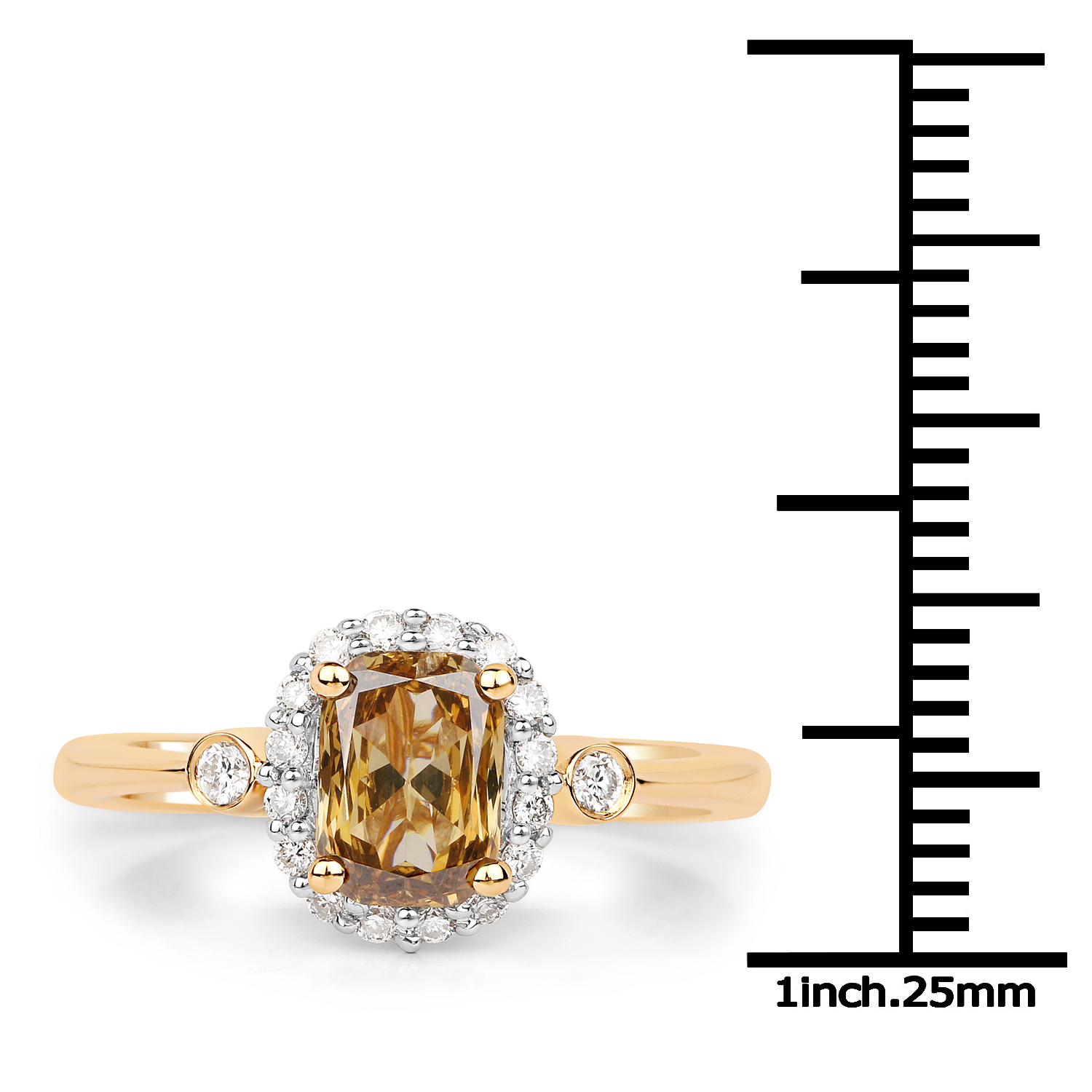 18K Yellow Gold 1.23 Carat Genuine Chocolate Brown Diamond and White Diamond Ring