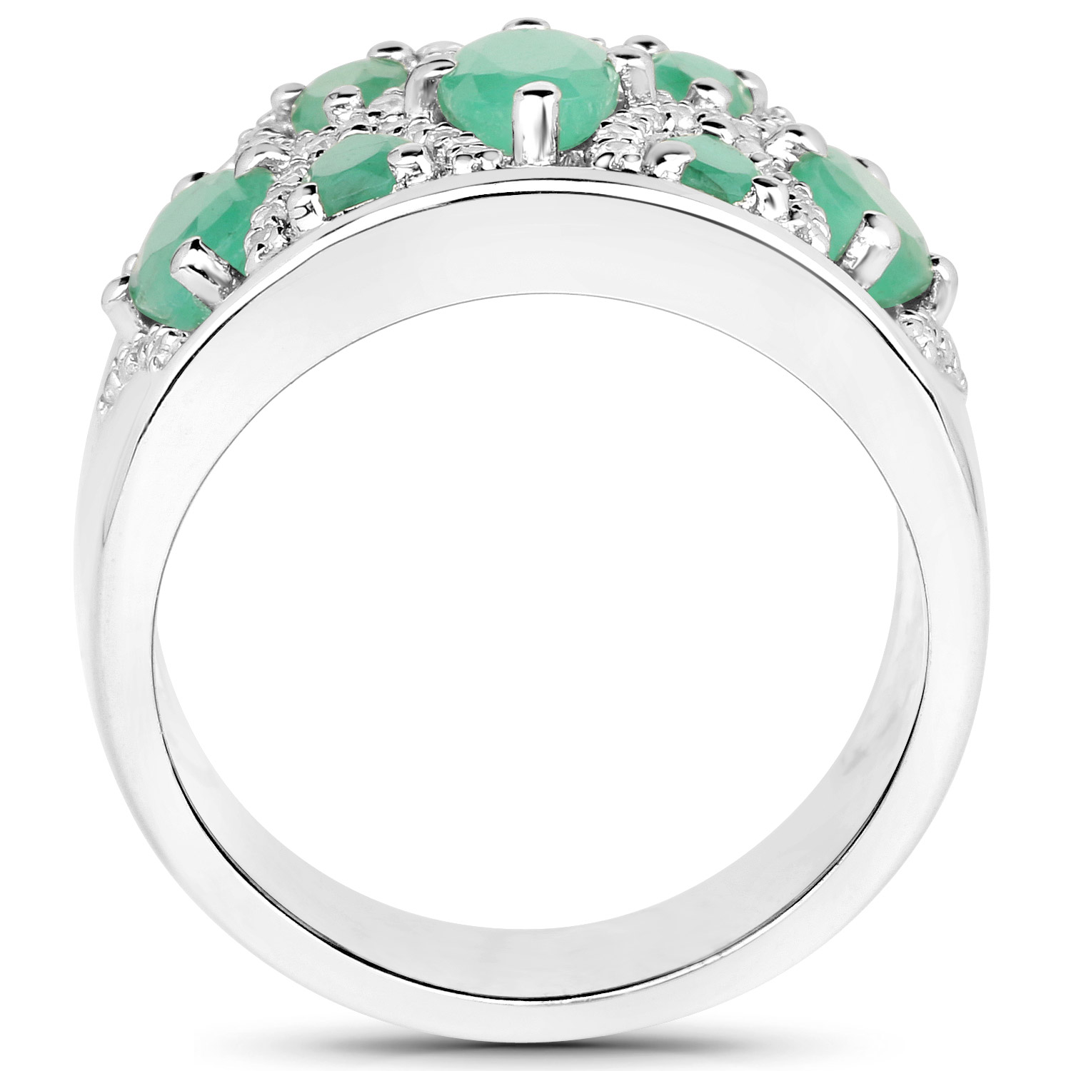 2.24 Carat Genuine Emerald and White Zircon .925 Sterling Silver Ring