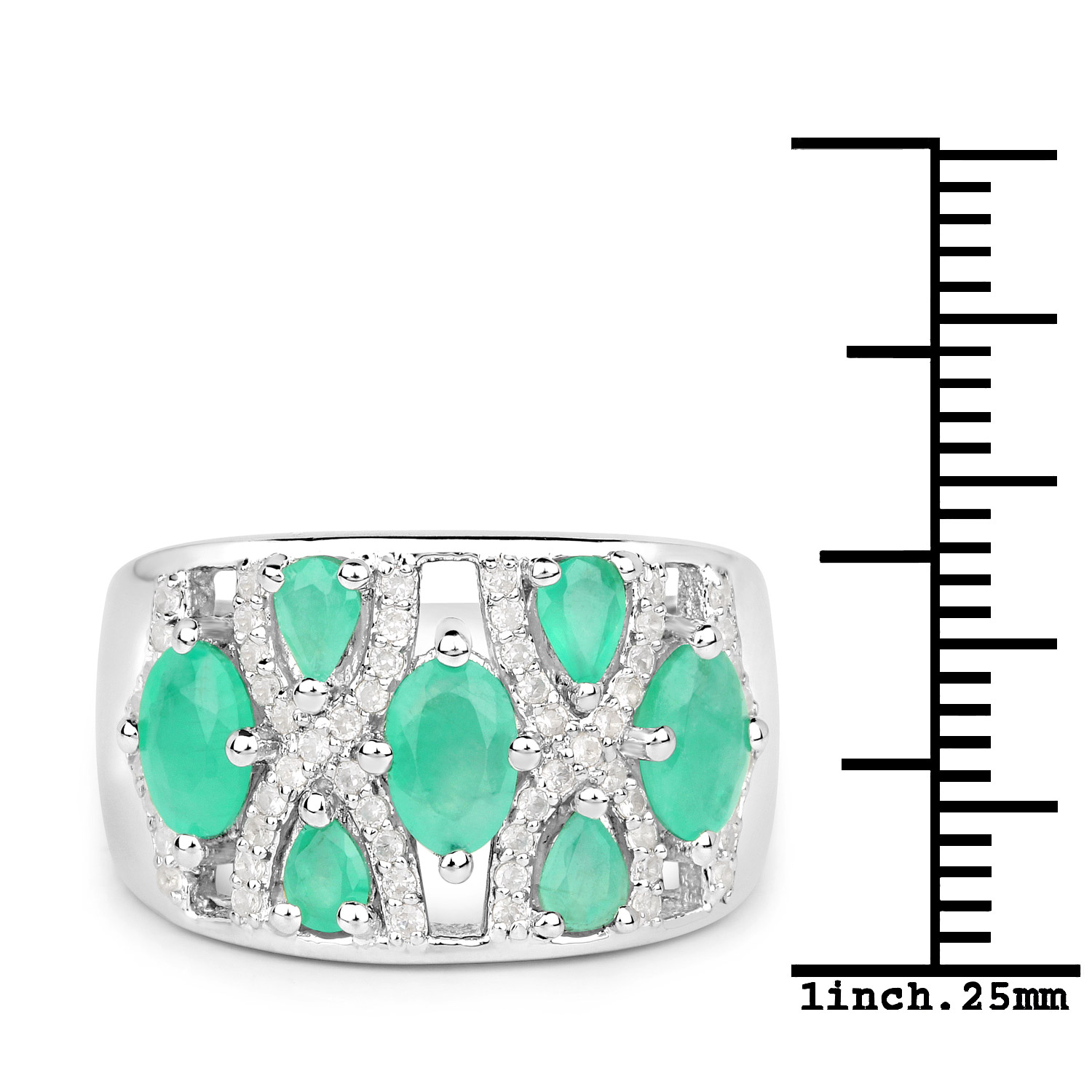 2.24 Carat Genuine Emerald and White Zircon .925 Sterling Silver Ring