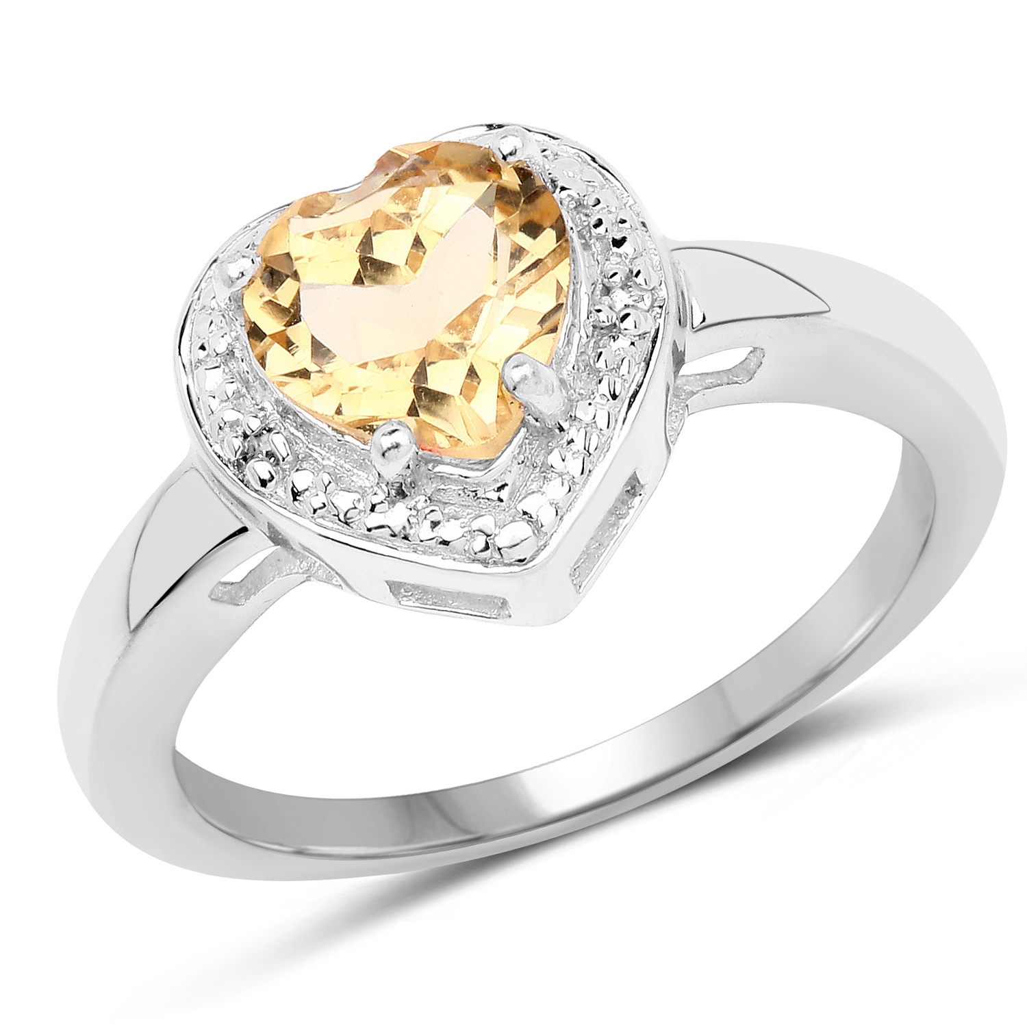 1.01 Carat Genuine Citrine and White Diamond .925 Sterling Silver Ring