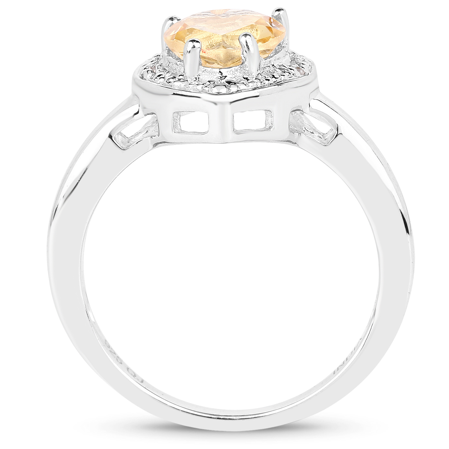 1.01 Carat Genuine Citrine and White Diamond .925 Sterling Silver Ring