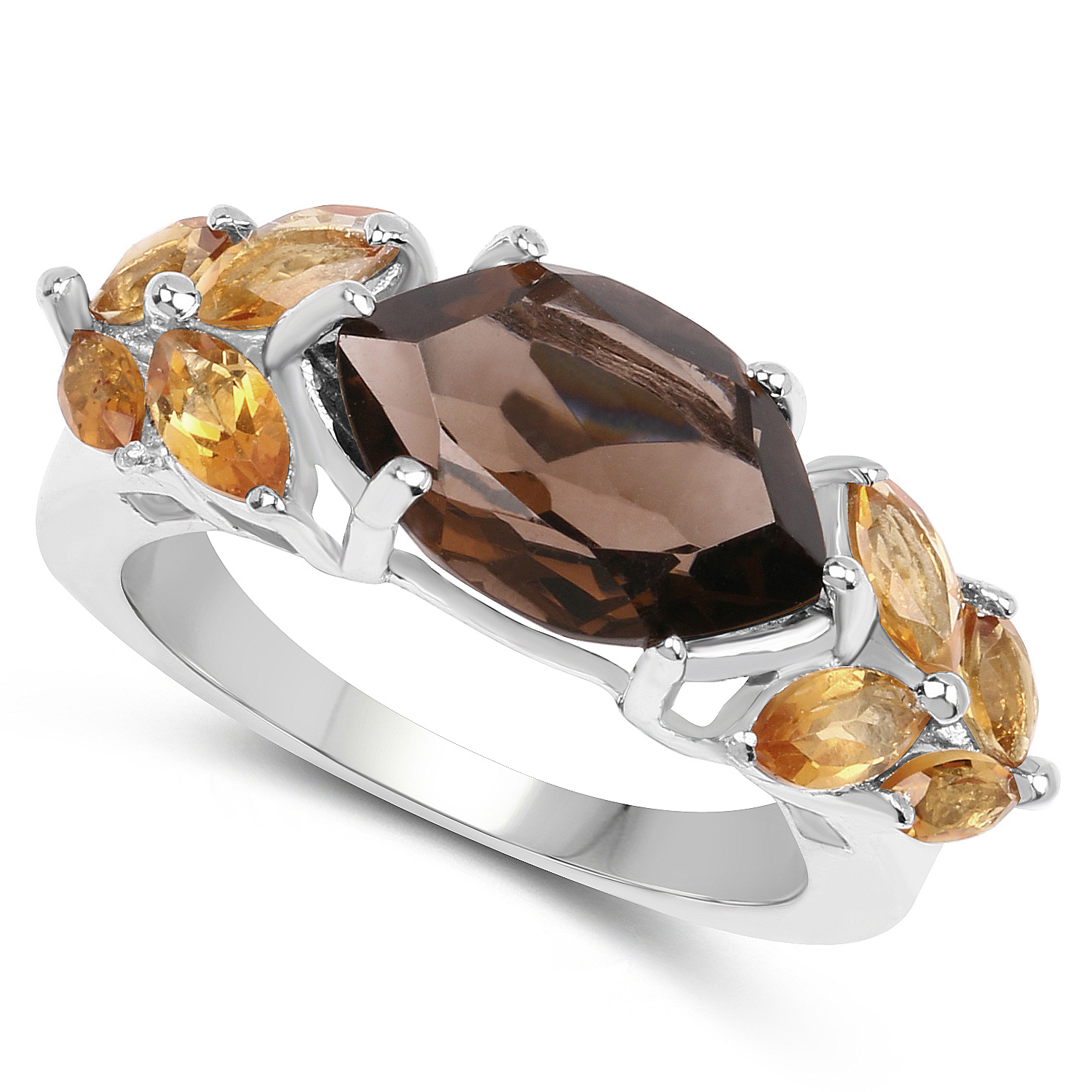 2.56 Carat Genuine Smoky Quartz and Citrine .925 Sterling Silver Ring