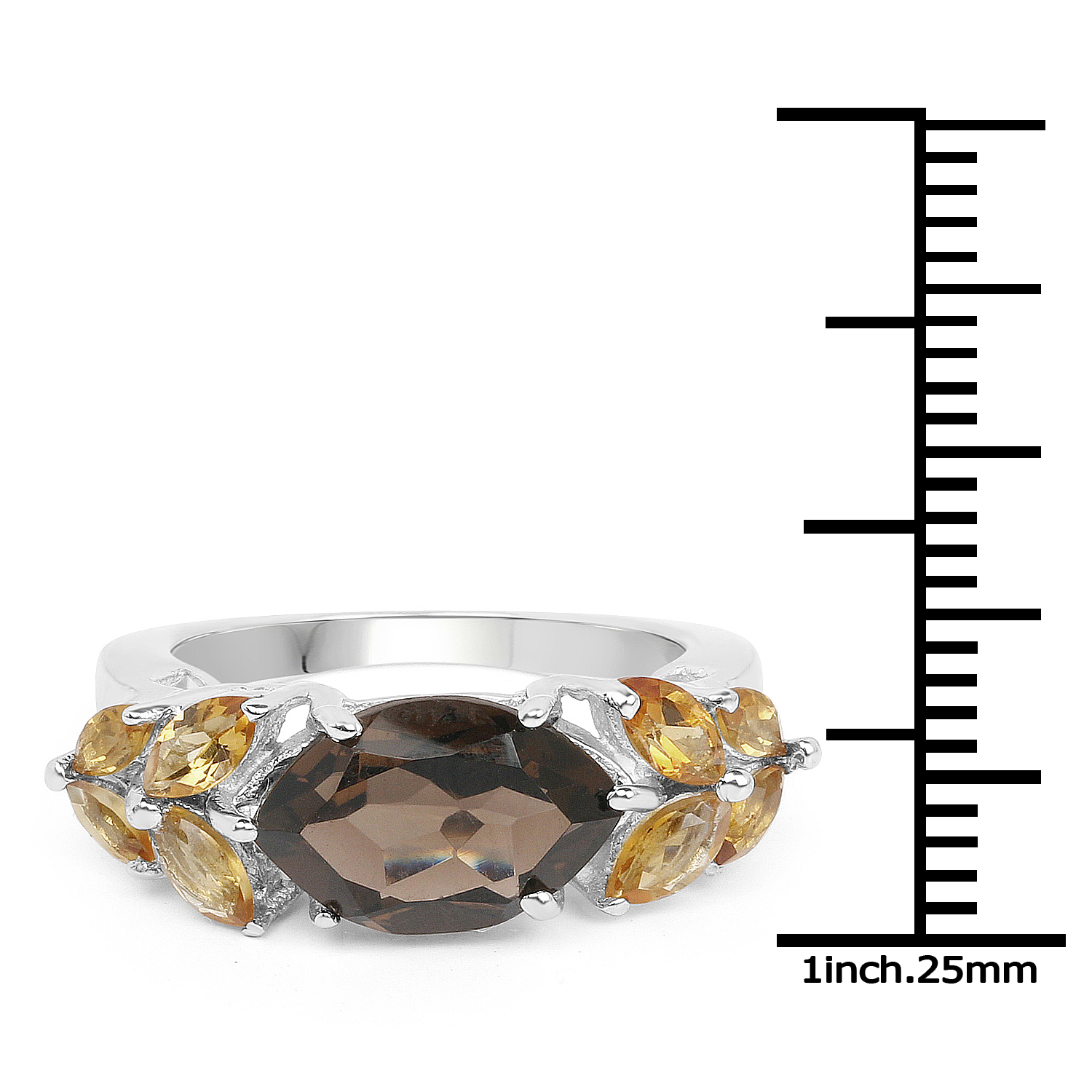 2.56 Carat Genuine Smoky Quartz and Citrine .925 Sterling Silver Ring