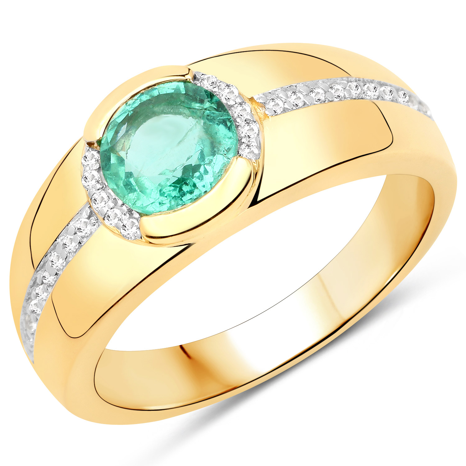 0.84 Carat Genuine Zambian Emerald and White Topaz .925 Sterling Silver Ring