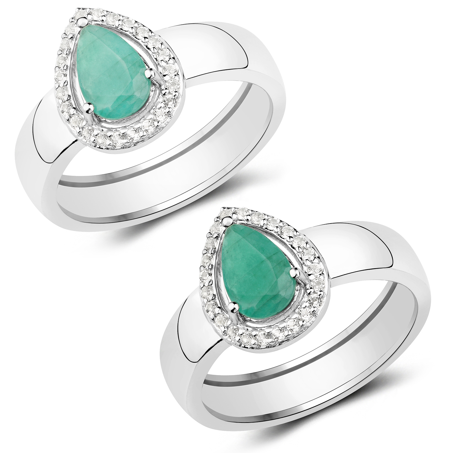 1.12 Carat Genuine Emerald and White Topaz .925 Sterling Silver Ring