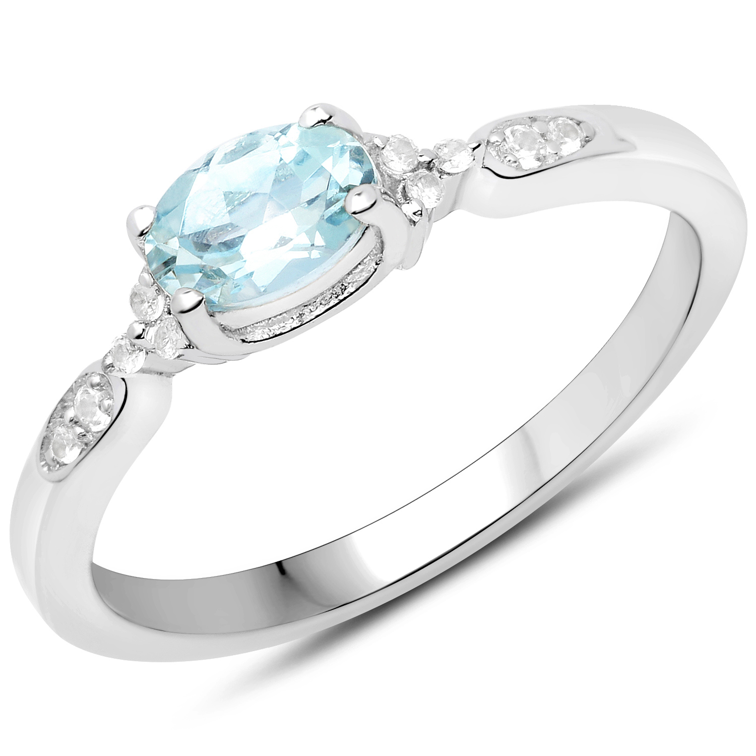 0.47 Carat Genuine Aquamarine and White Zircon .925 Sterling Silver Ring