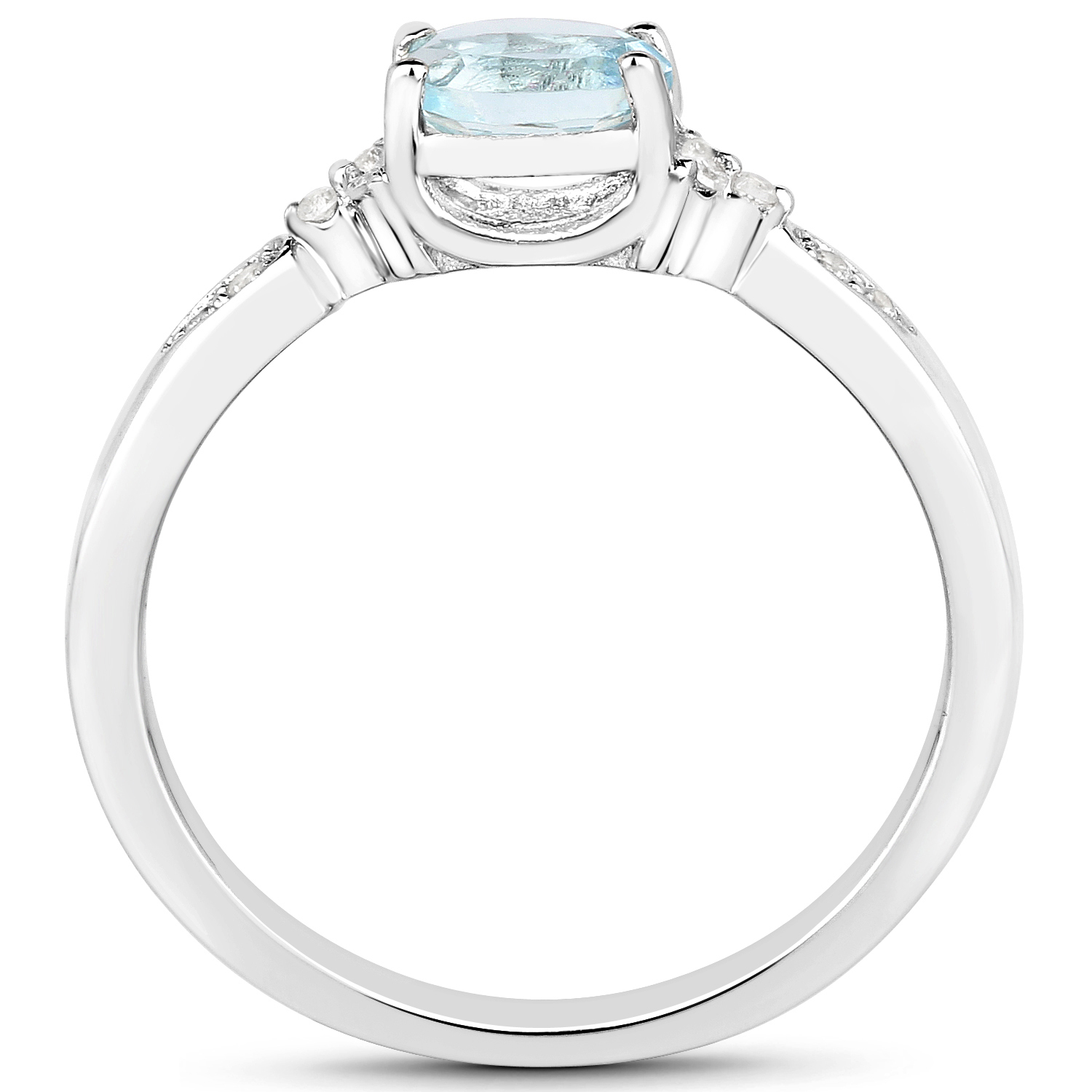 0.47 Carat Genuine Aquamarine and White Zircon .925 Sterling Silver Ring