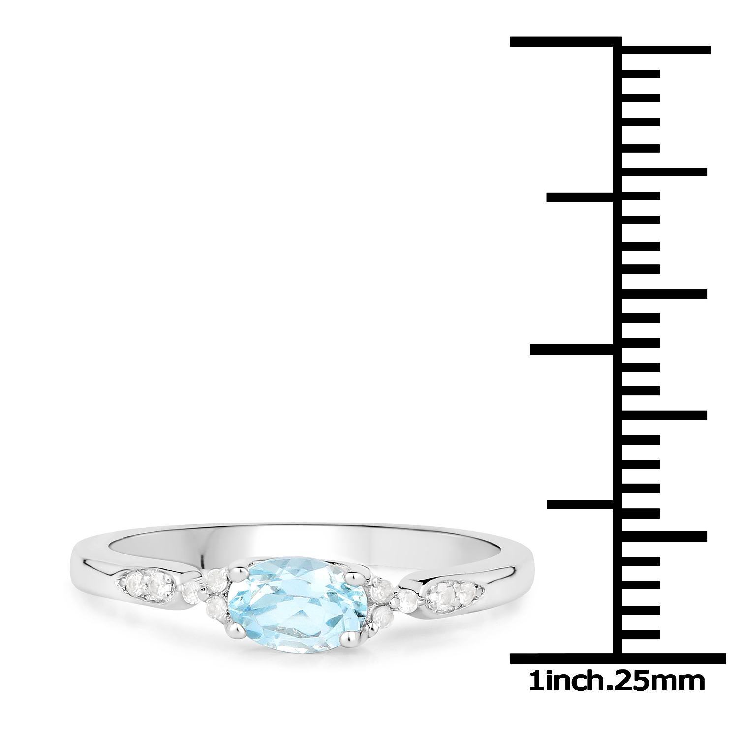 0.47 Carat Genuine Aquamarine and White Zircon .925 Sterling Silver Ring