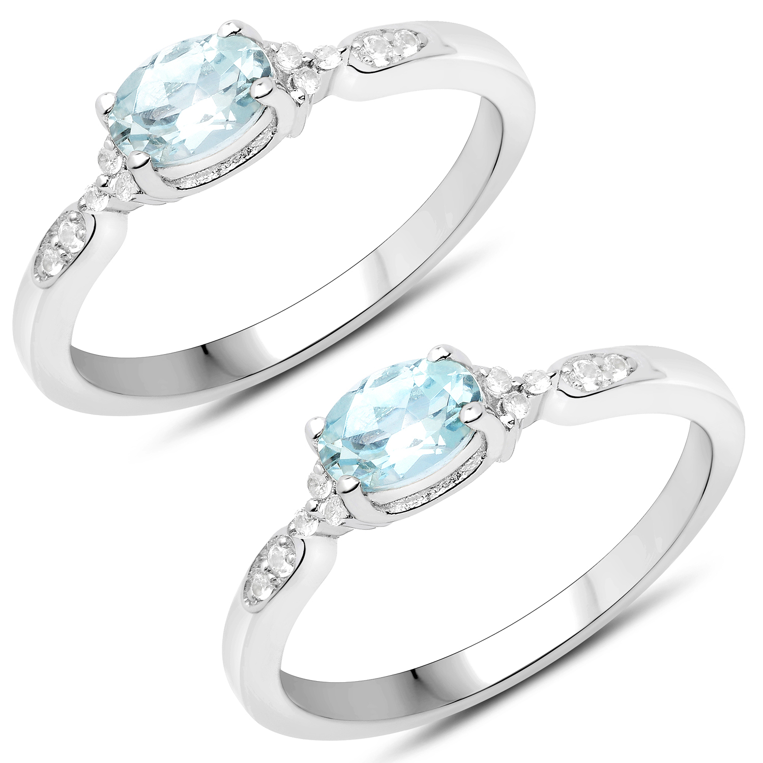 0.47 Carat Genuine Aquamarine and White Zircon .925 Sterling Silver Ring