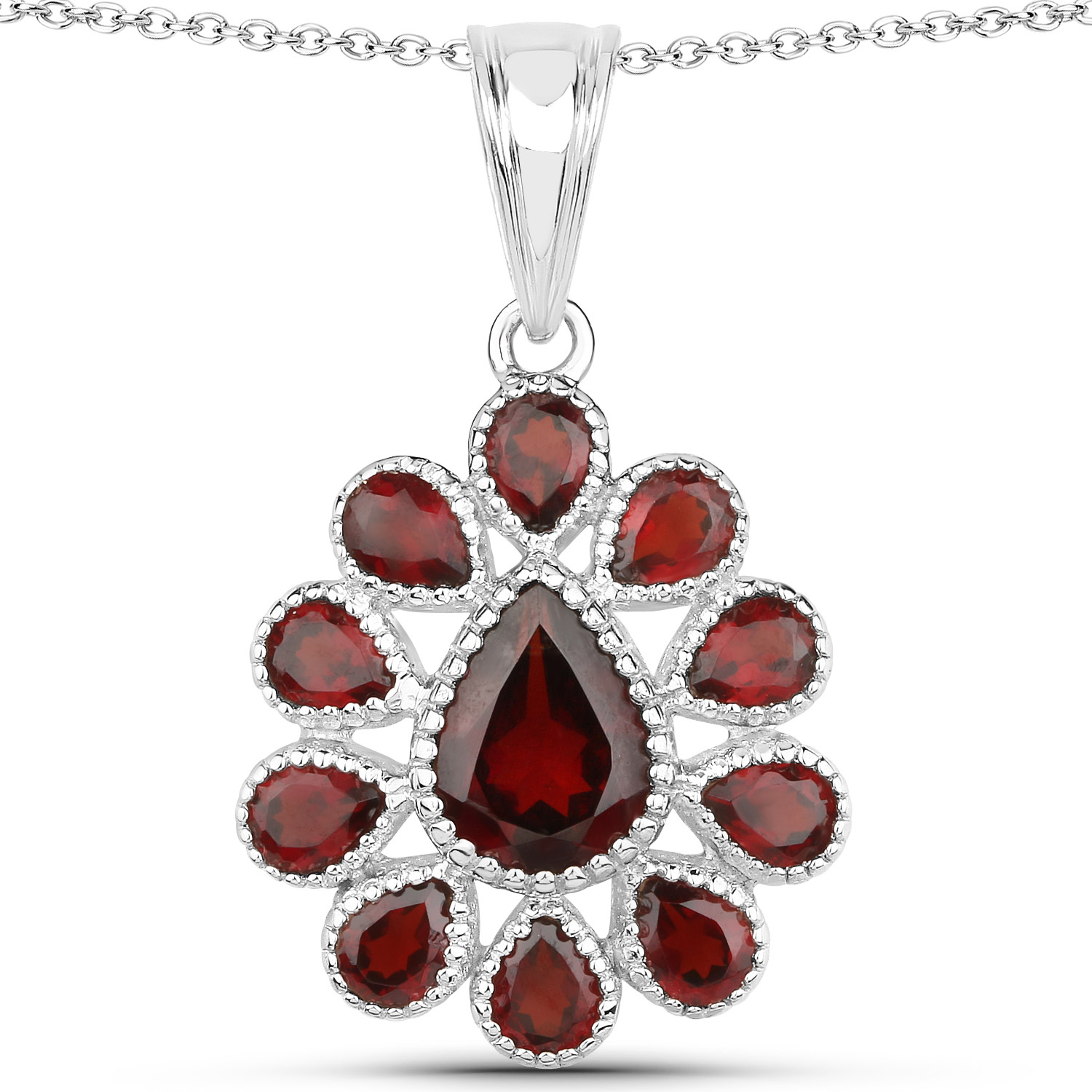 9.98 Carat Genuine Garnet .925 Sterling Silver 3 Piece Jewelry Set (Ring, Earrings, and Pendant w/ Chain)
