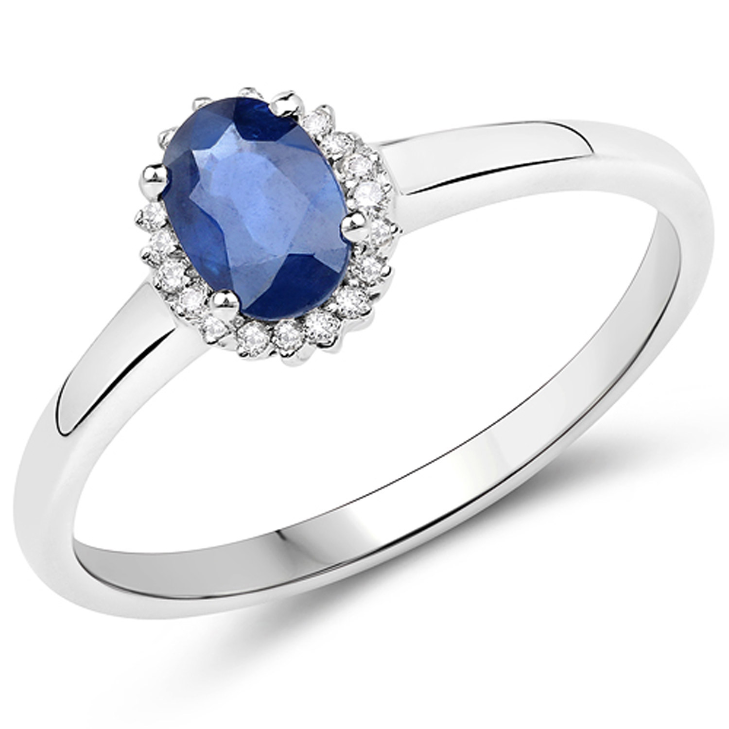 0.61 Carat Genuine Blue Sapphire and White Diamond 14K White Gold Ring