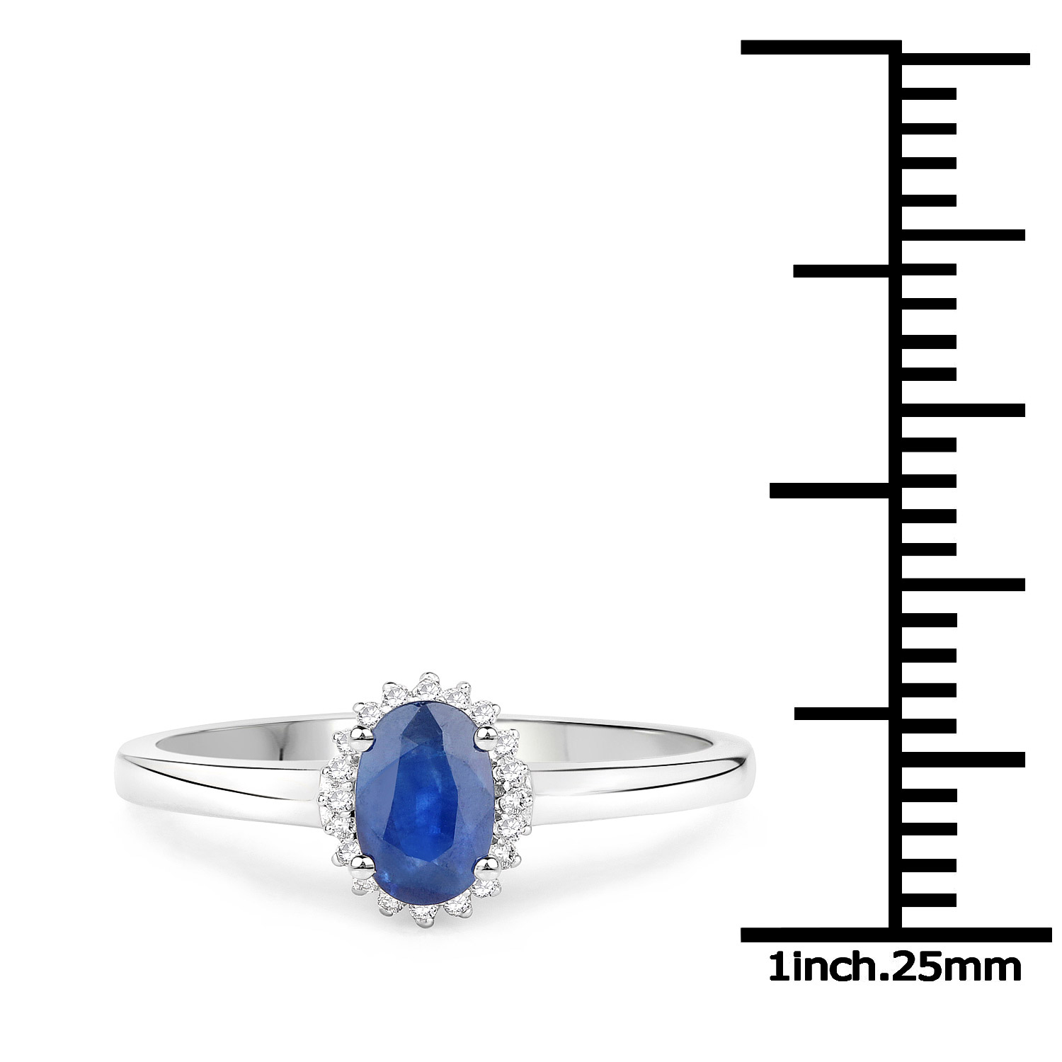0.61 Carat Genuine Blue Sapphire and White Diamond 14K White Gold Ring