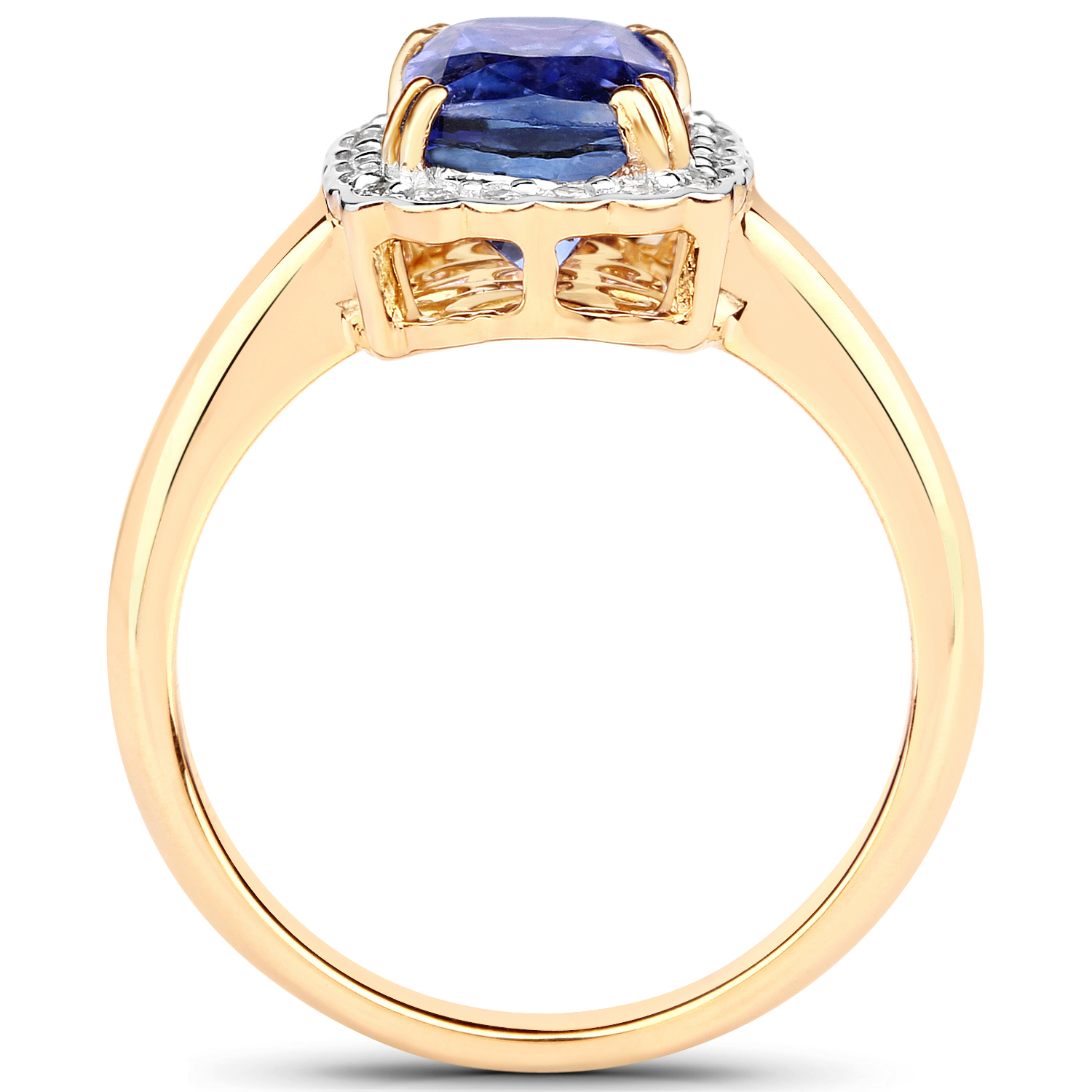14K Yellow Gold 3.43 Carat Genuine Tanzanite and White Diamond Ring