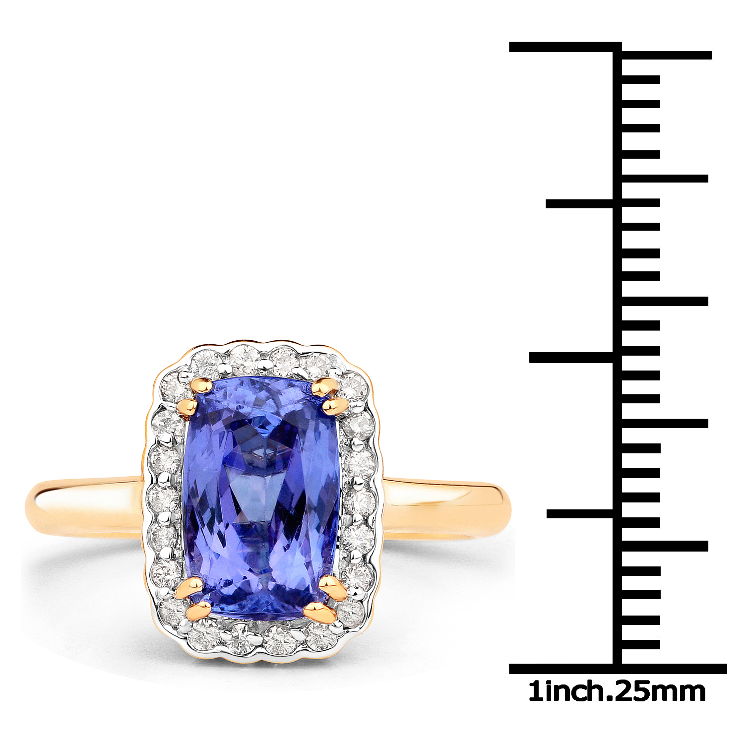 14K Yellow Gold 3.43 Carat Genuine Tanzanite and White Diamond Ring