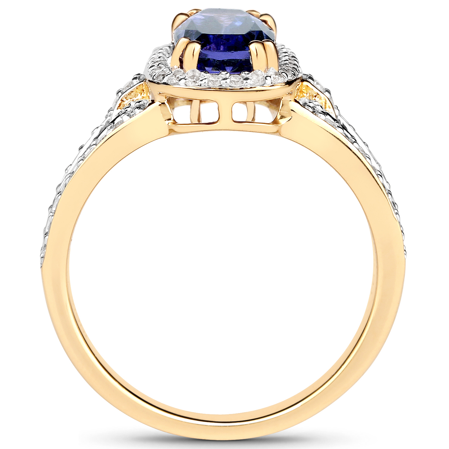 14K Yellow Gold 2.51 Carat Genuine Tanzanite and White Diamond Ring