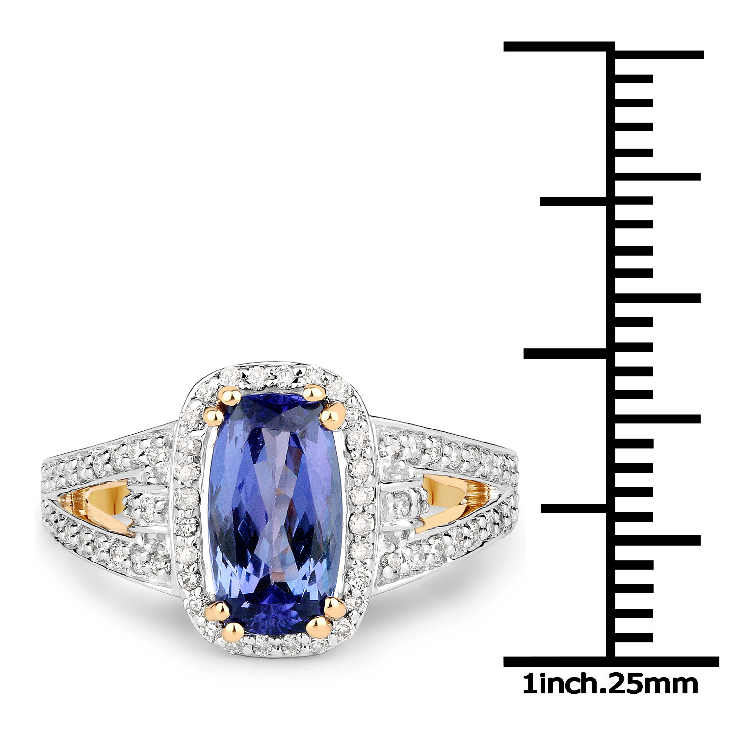 14K Yellow Gold 2.51 Carat Genuine Tanzanite and White Diamond Ring