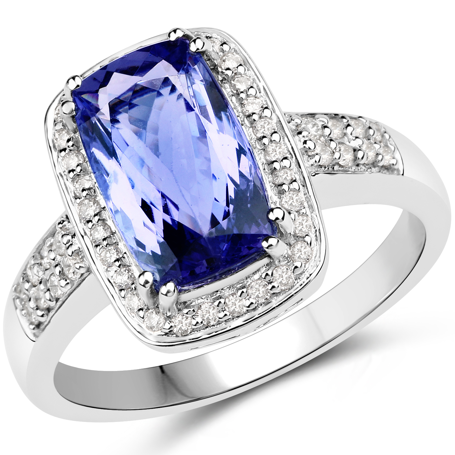 14K White Gold 3.50 Carat Genuine Tanzanite and White Diamond Ring