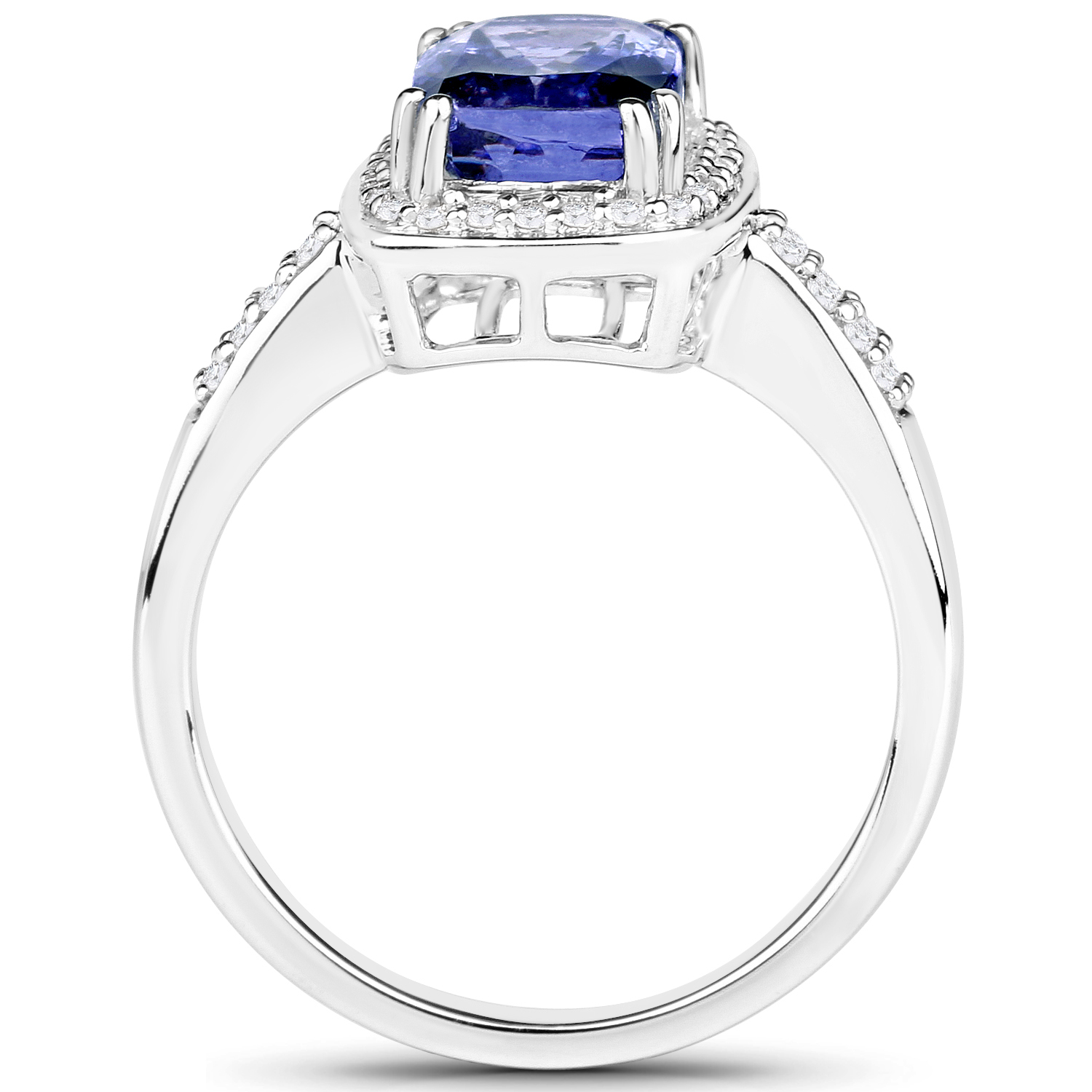 14K White Gold 3.50 Carat Genuine Tanzanite and White Diamond Ring