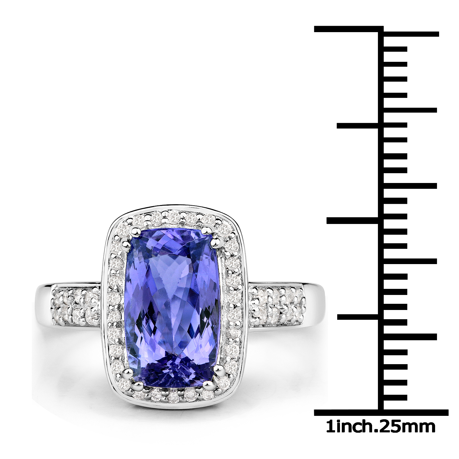 14K White Gold 3.50 Carat Genuine Tanzanite and White Diamond Ring